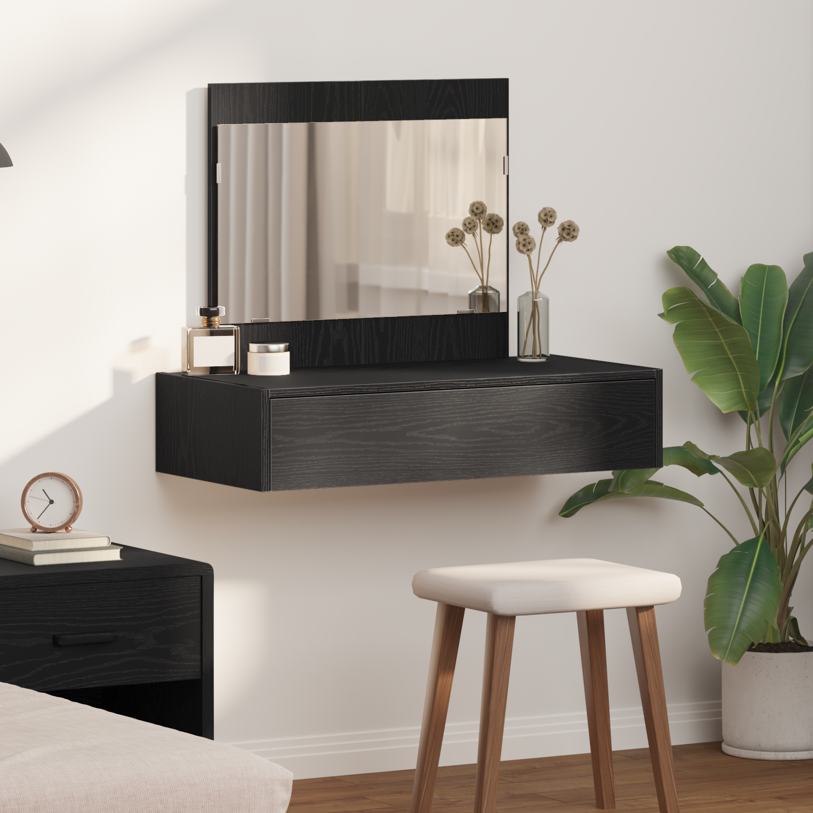 Wall Hanging Dressing Table Black Oak 83x40x70 cm