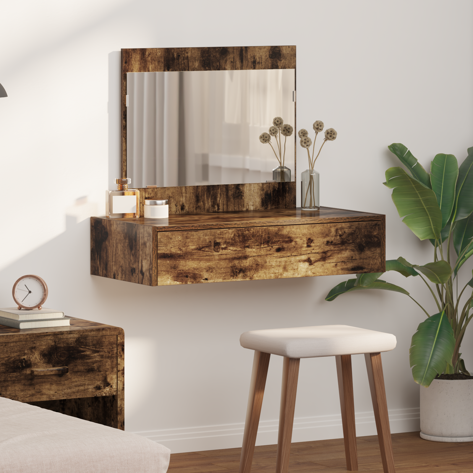 Wall Hanging Dressing Table Smoked Oak 83x40x70 cm