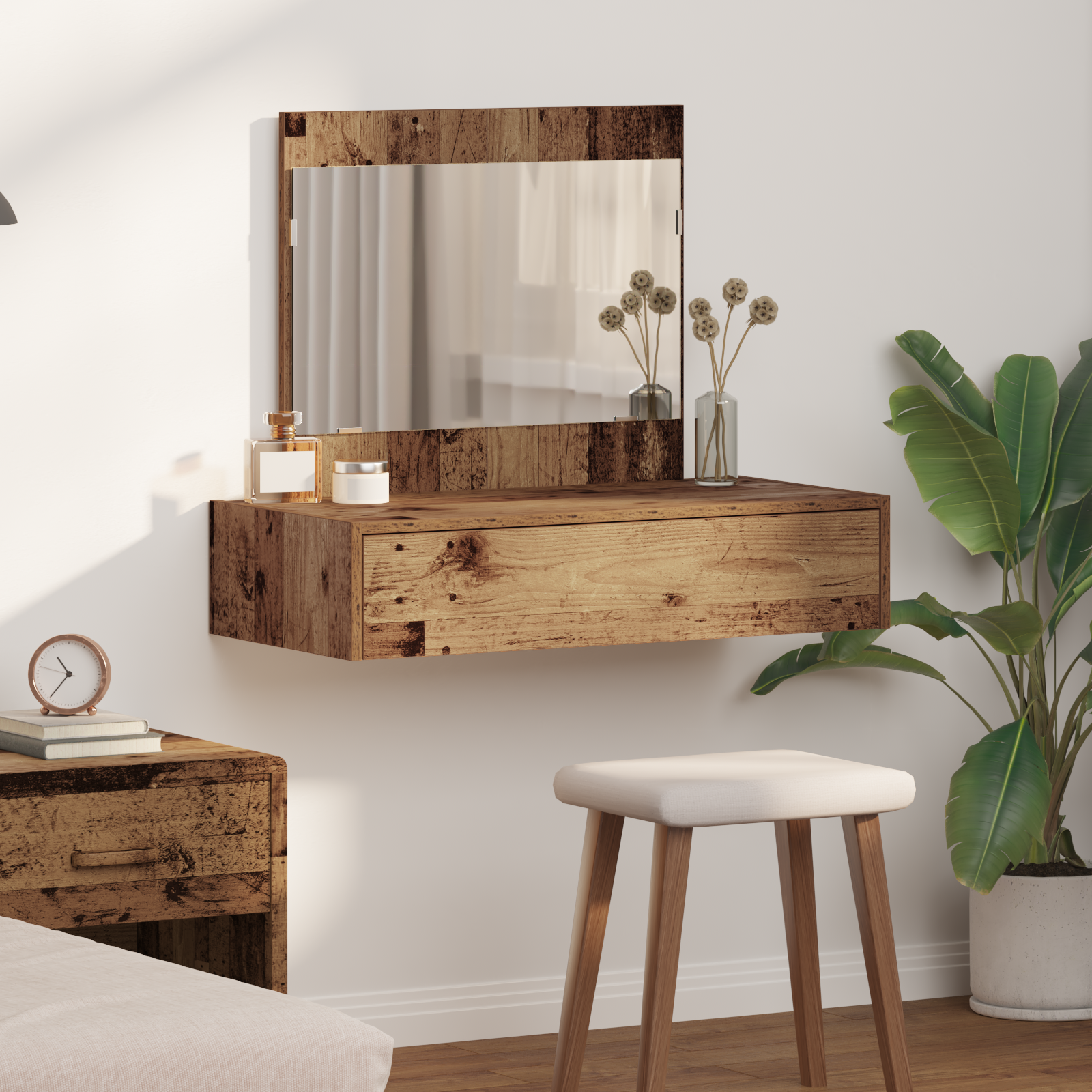 Wall Hanging Dressing Table Old Wood 83x40x70 cm