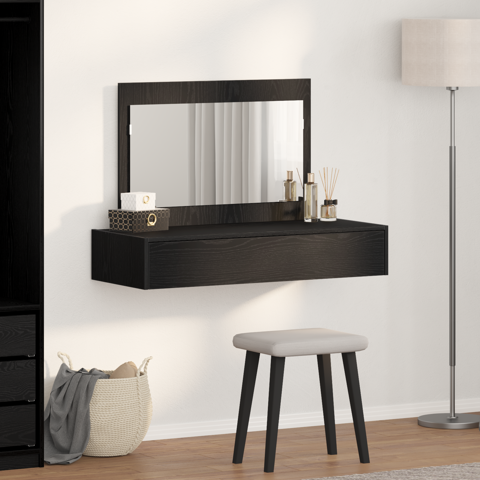 Wall-Mounted Dressing Table in Black Oak, 100x40x70 cm - Image 4