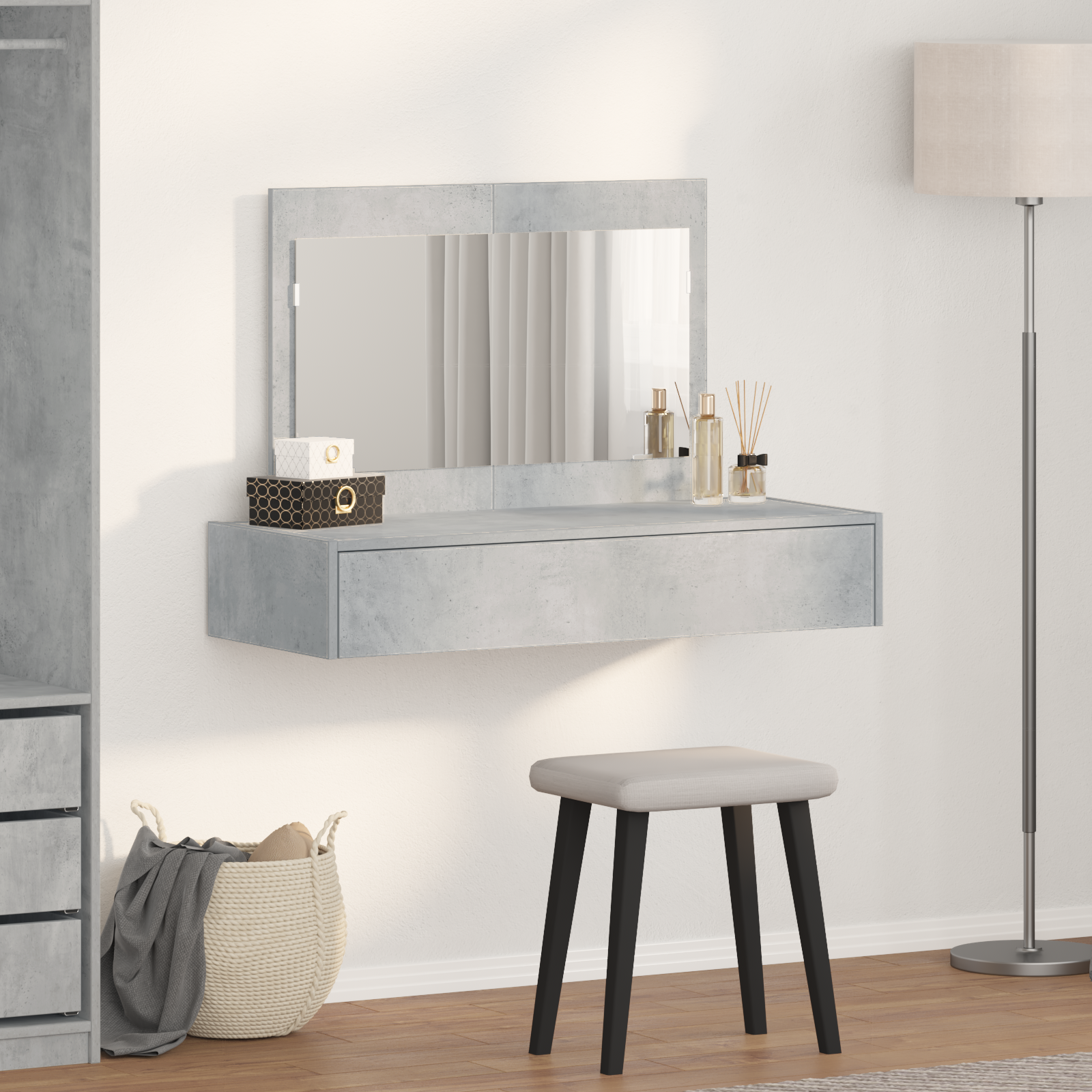 Wall Hanging Dressing Table Concrete Grey 100x40x70 cm - Image 4