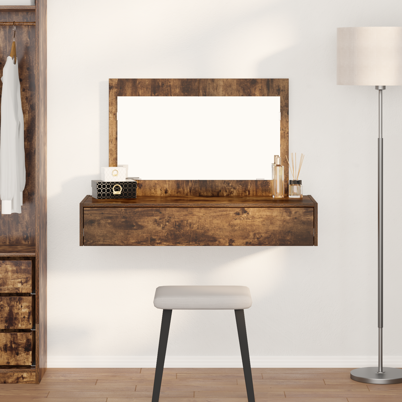 Wall Hanging Dressing Table Smoked Oak 100x40x70 cm