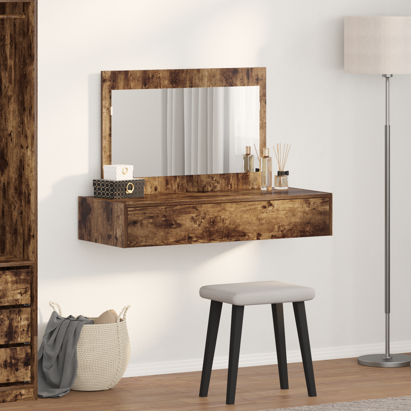 Wall Hanging Dressing Table Smoked Oak 100x40x70 cm - Image 4