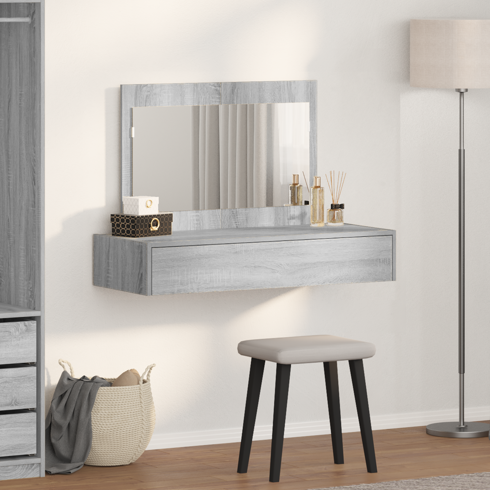 Wall Hanging Dressing Table Grey Sonoma 100x40x70 cm - Image 4
