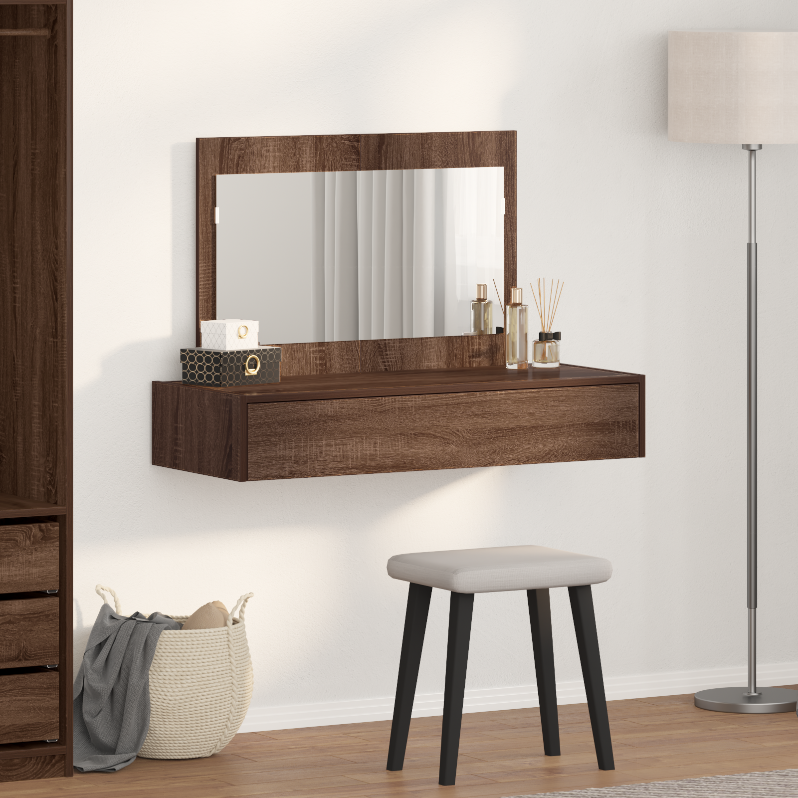 Wall Hanging Dressing Table Brown Oak 100x40x70 cm - Image 4