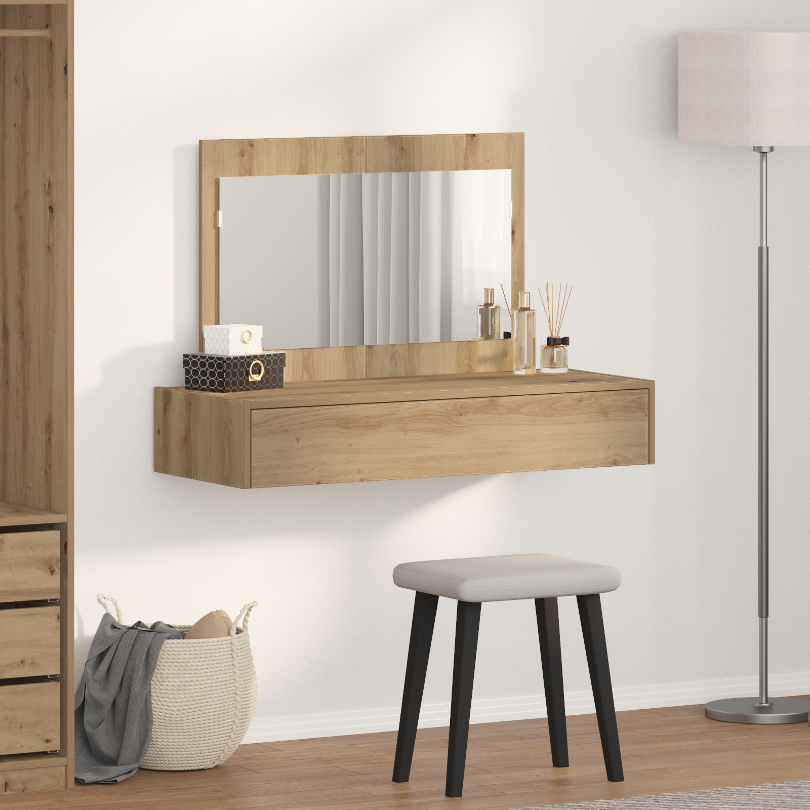 Wall Hanging Dressing Table Artisan Oak 100x40x70 cm - Image 4
