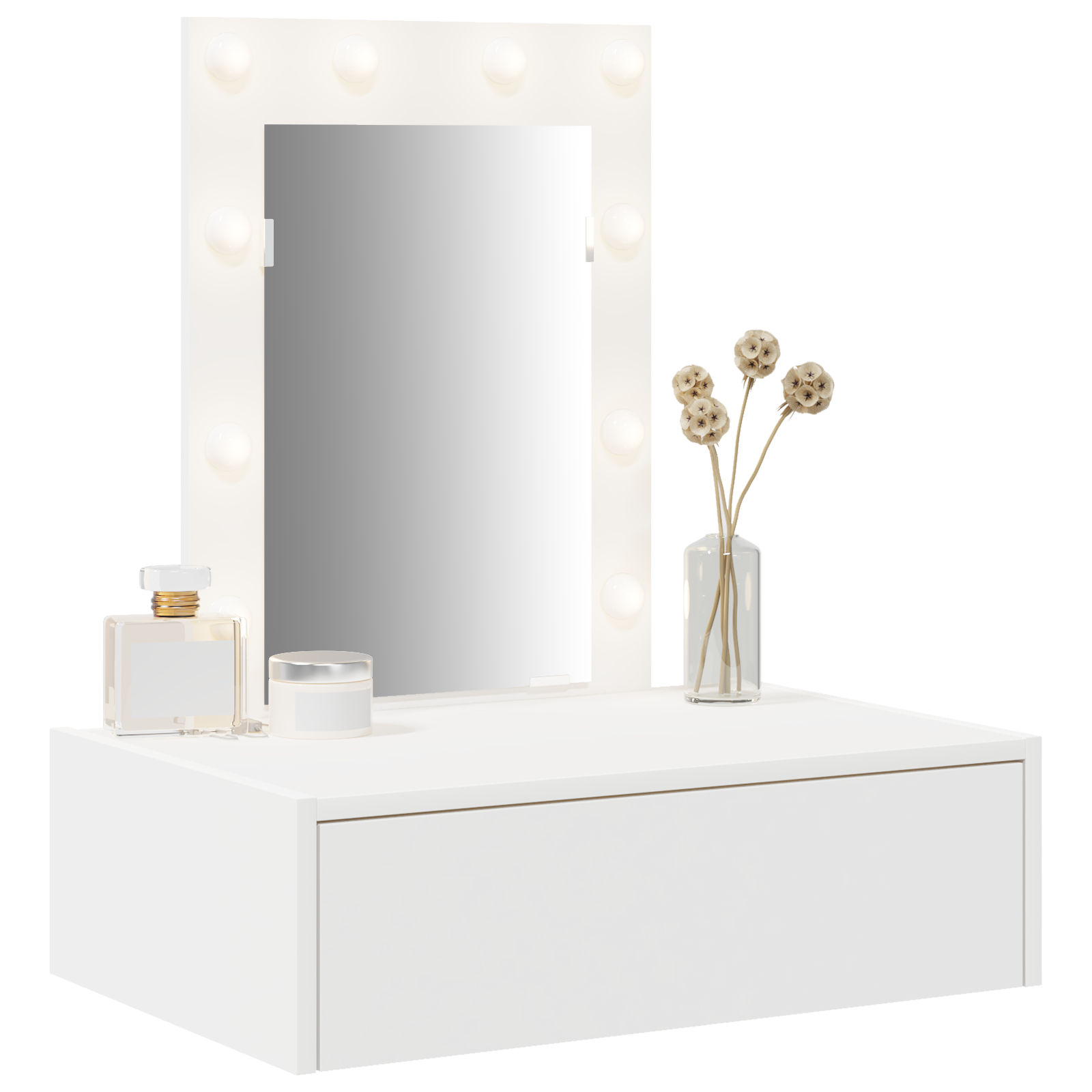 Wall Hanging Dressing Table with LED Lights - White - Image 3