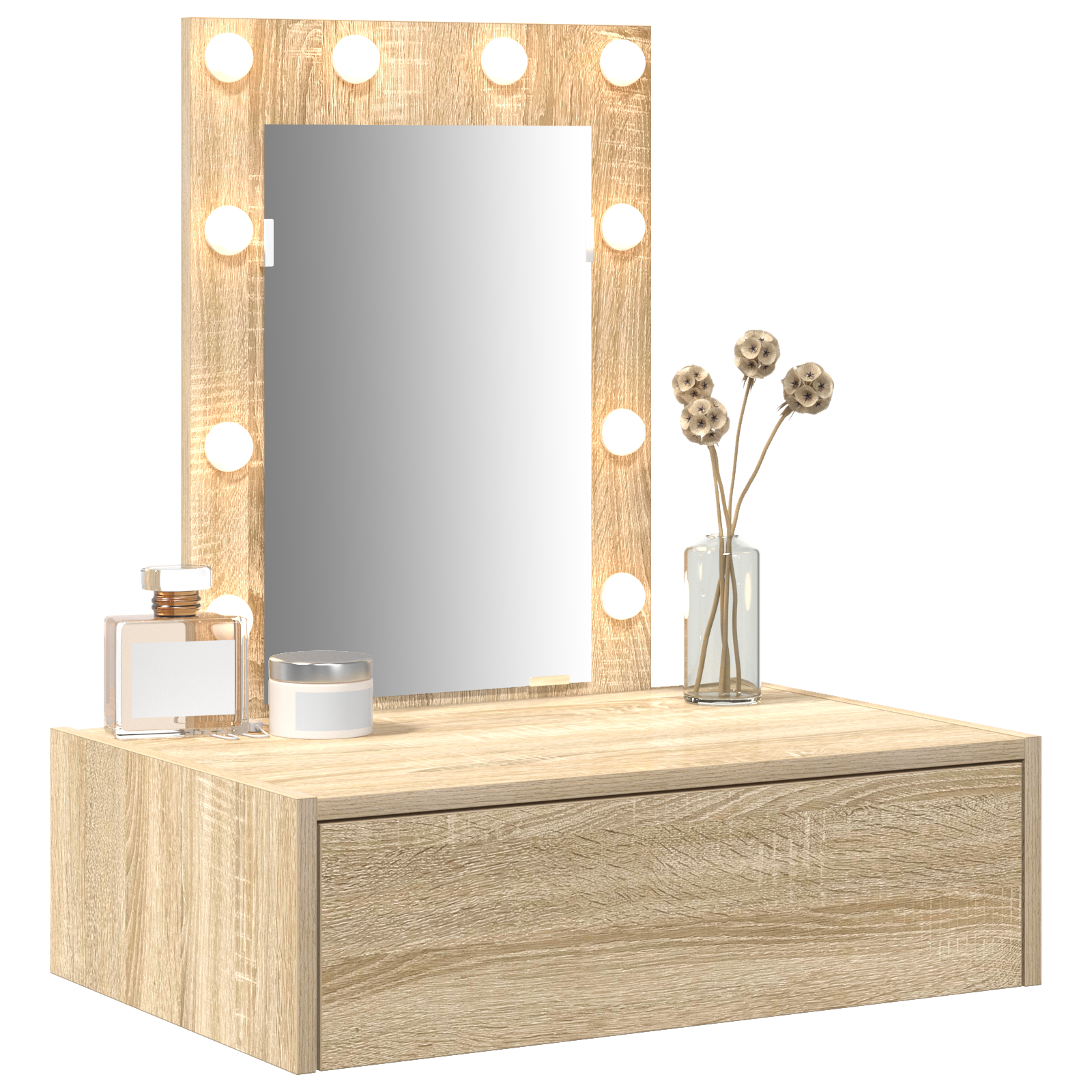 Wall Hanging Dressing Table with LED Lights Sonoma Oak - Image 3