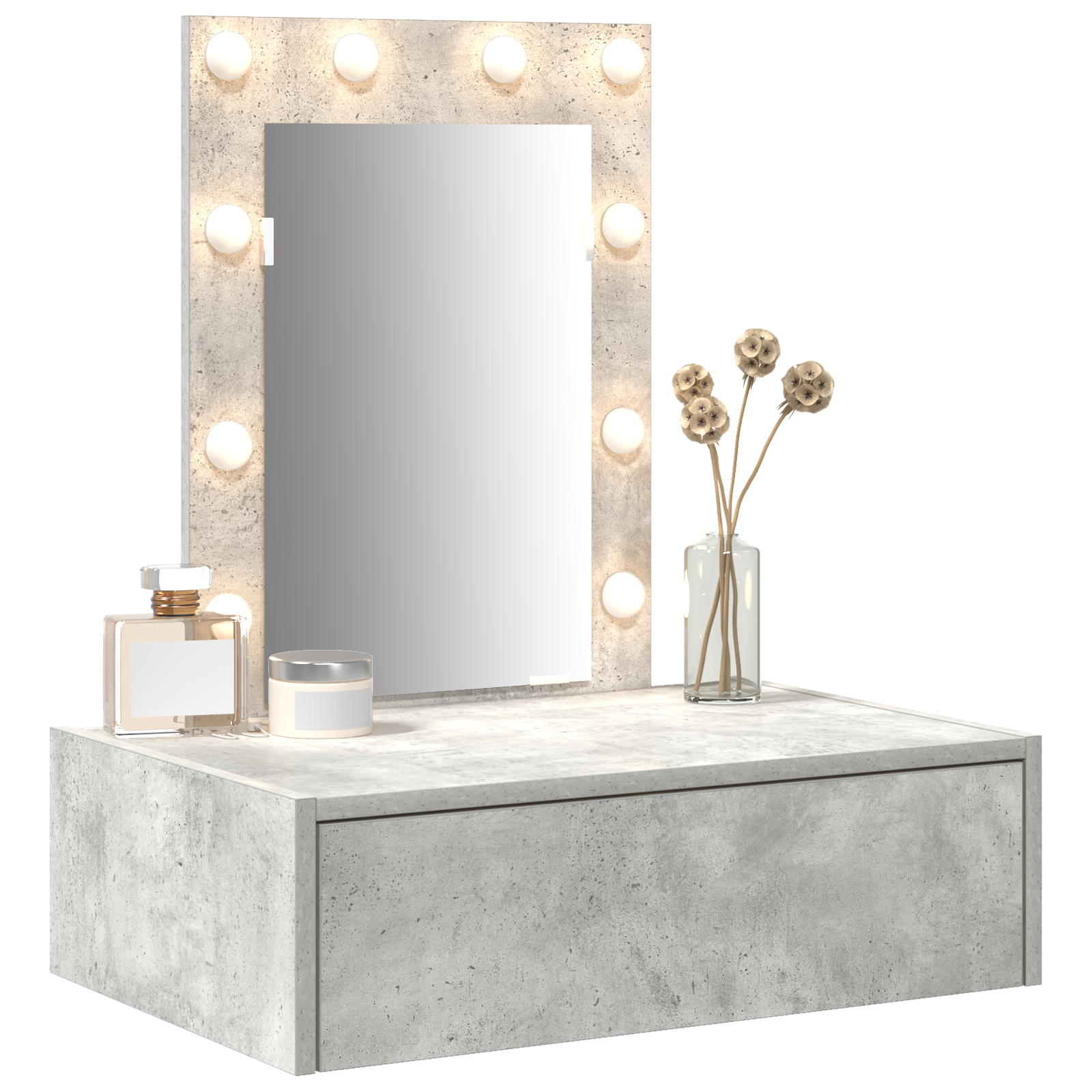 Wall Hanging Dressing Table with LED Lights Concrete Grey - Image 3