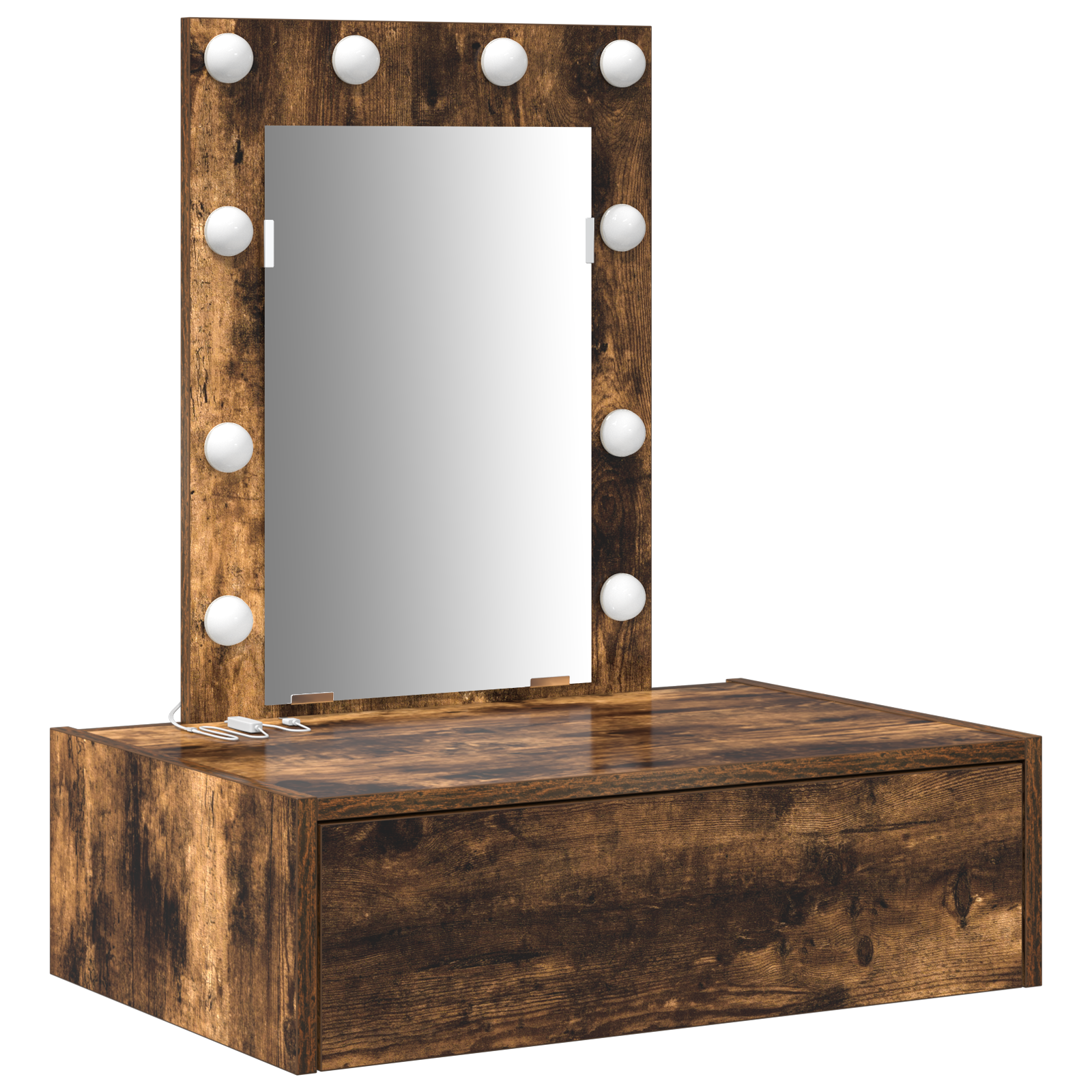 Wall Hanging Dressing Table with LED Lights in Smoked Oak - Image 2