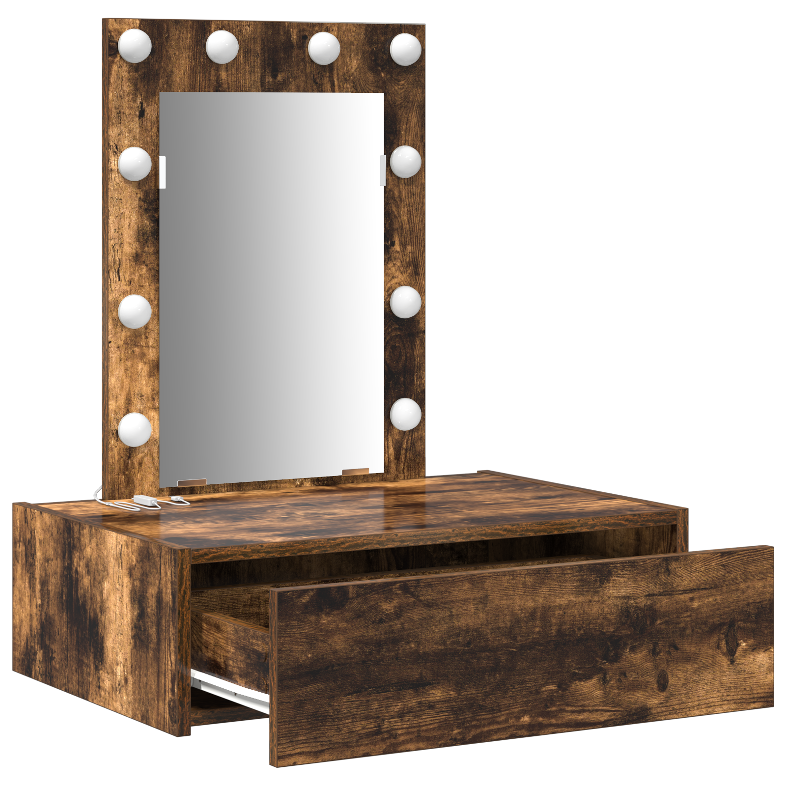 Wall Hanging Dressing Table with LED Lights in Smoked Oak - Image 4