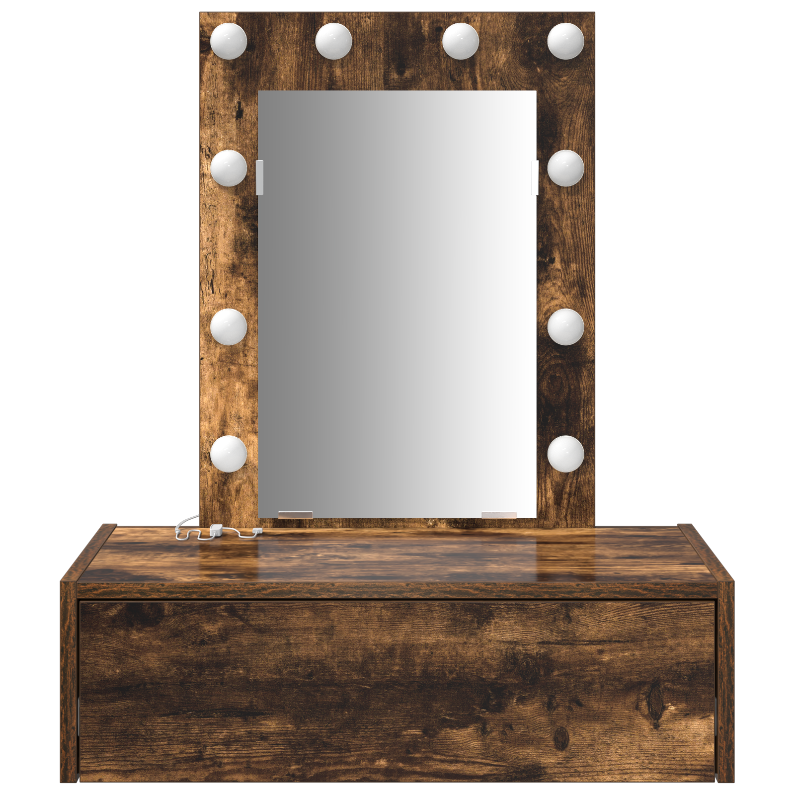 Wall Hanging Dressing Table with LED Lights in Smoked Oak - Image 5
