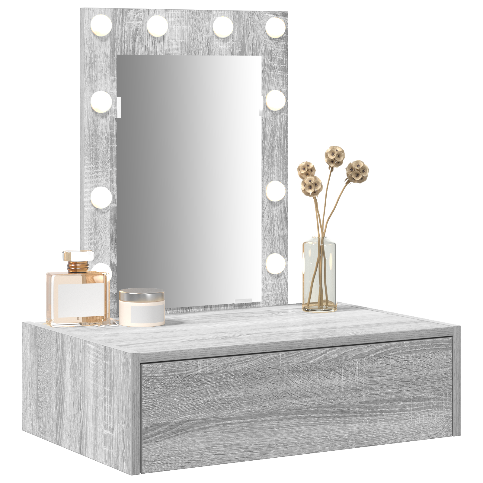 Wall Hanging Dressing Table with LED Lights Grey Sonoma - Image 3