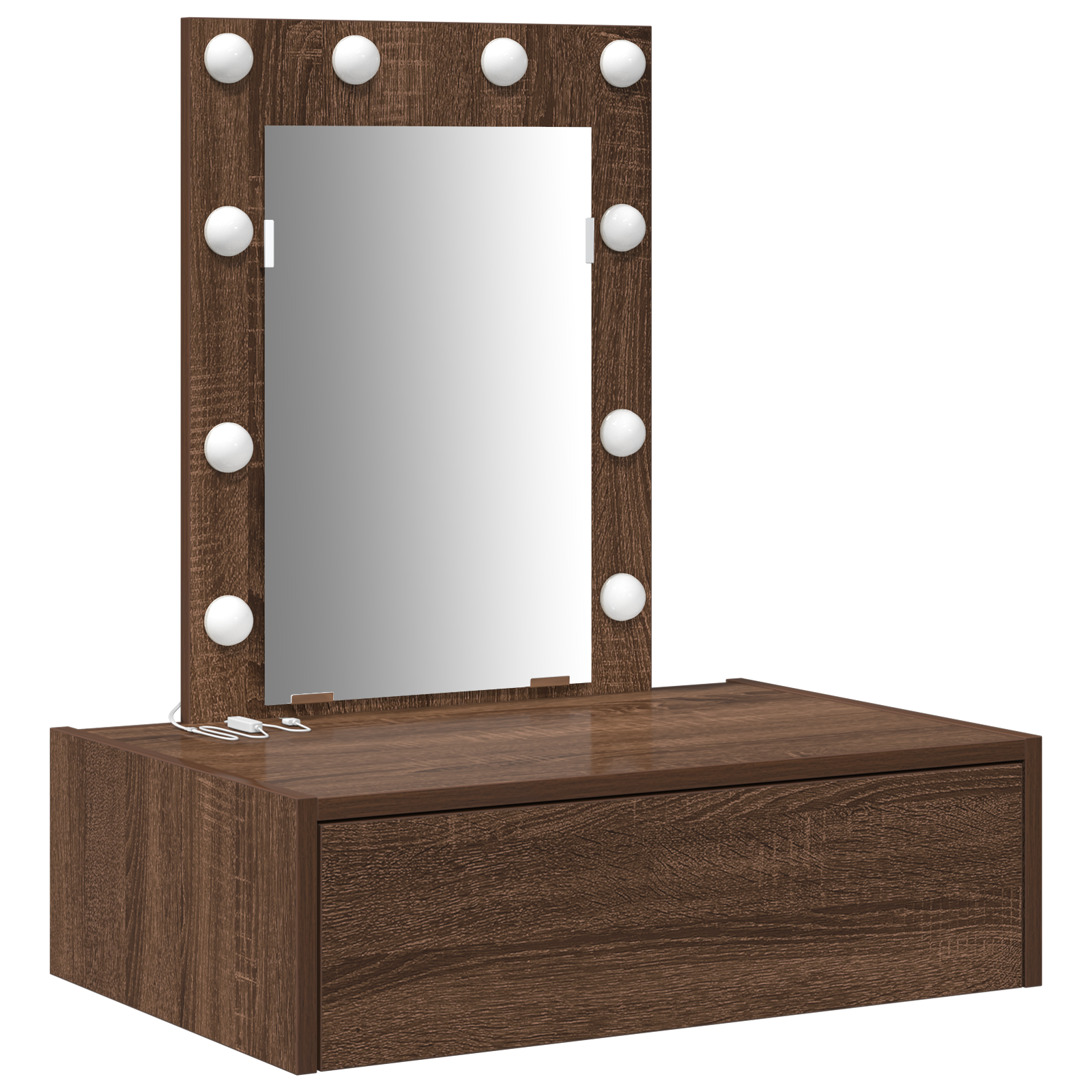 Wall Hanging Dressing Table with LED Lights in Brown Oak - Image 2