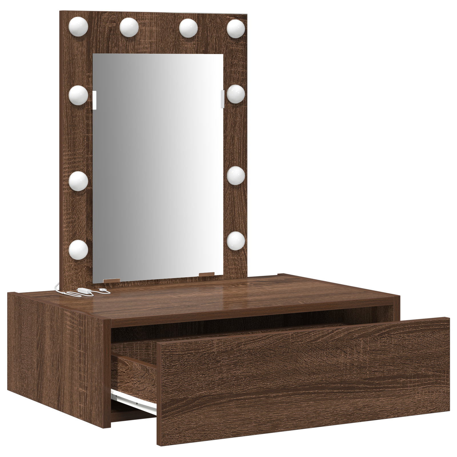 Wall Hanging Dressing Table with LED Lights in Brown Oak - Image 4