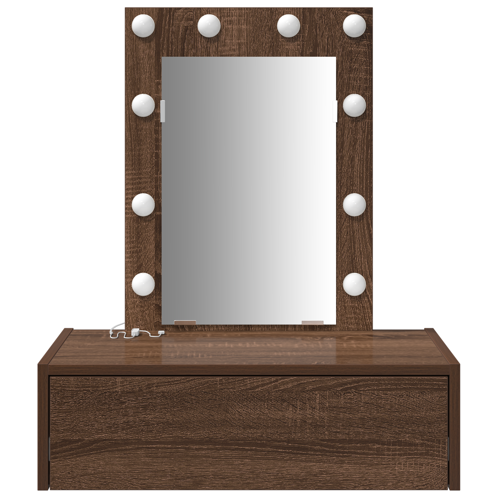 Wall Hanging Dressing Table with LED Lights in Brown Oak - Image 5