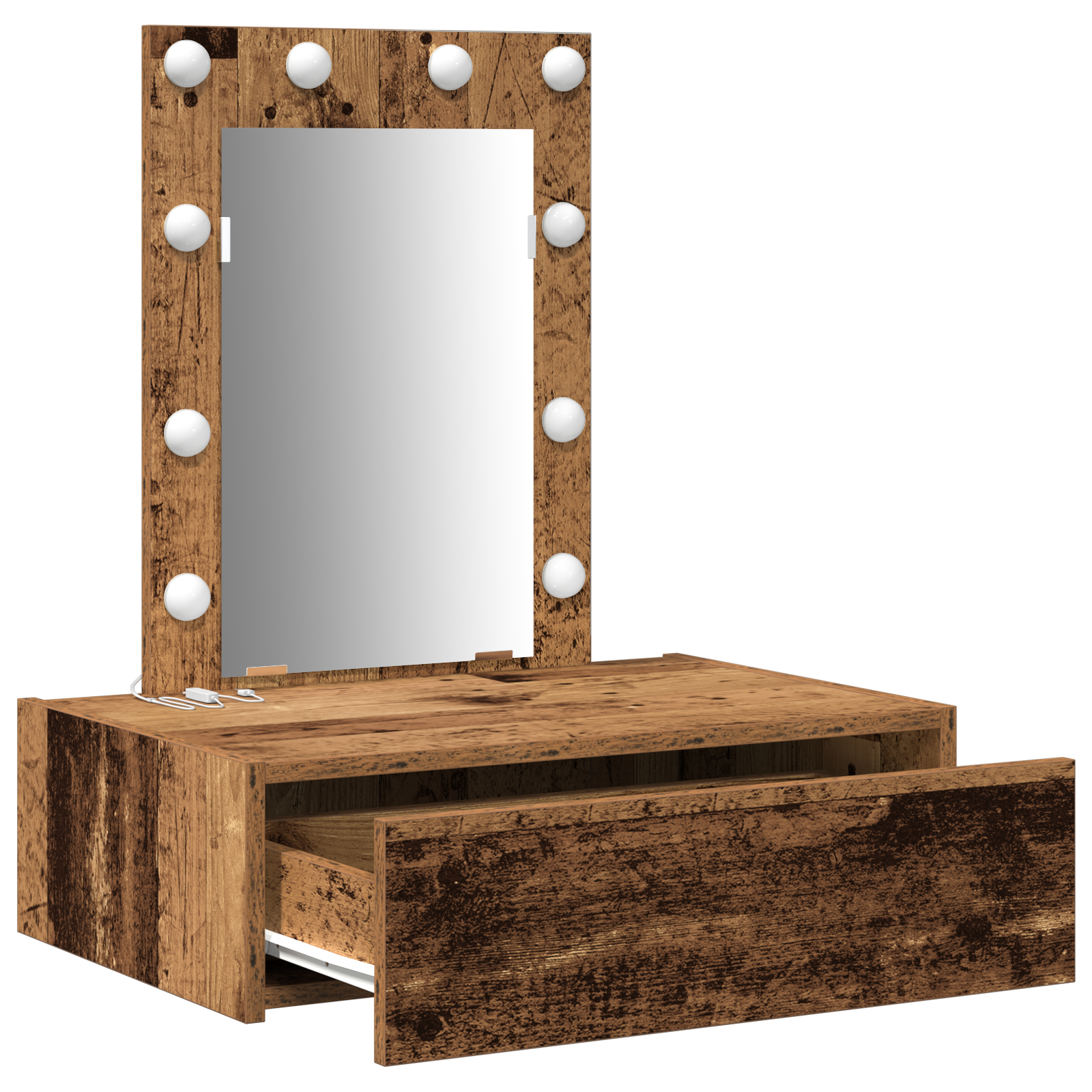 Wall Hanging Dressing Table with LED Lights Old Wood - Image 4