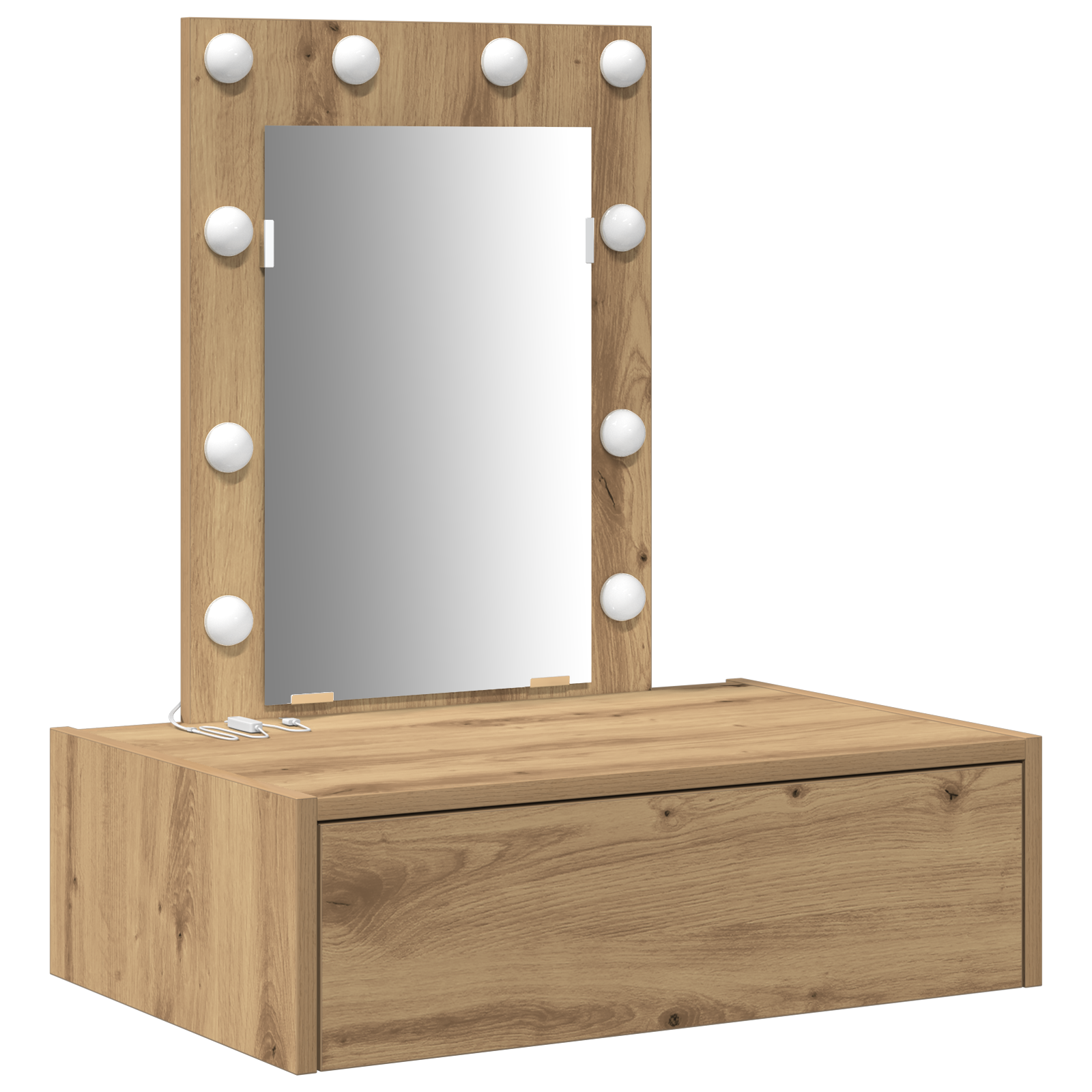 Wall Hanging Dressing Table with LED Lights - Artisan Oak - Image 2