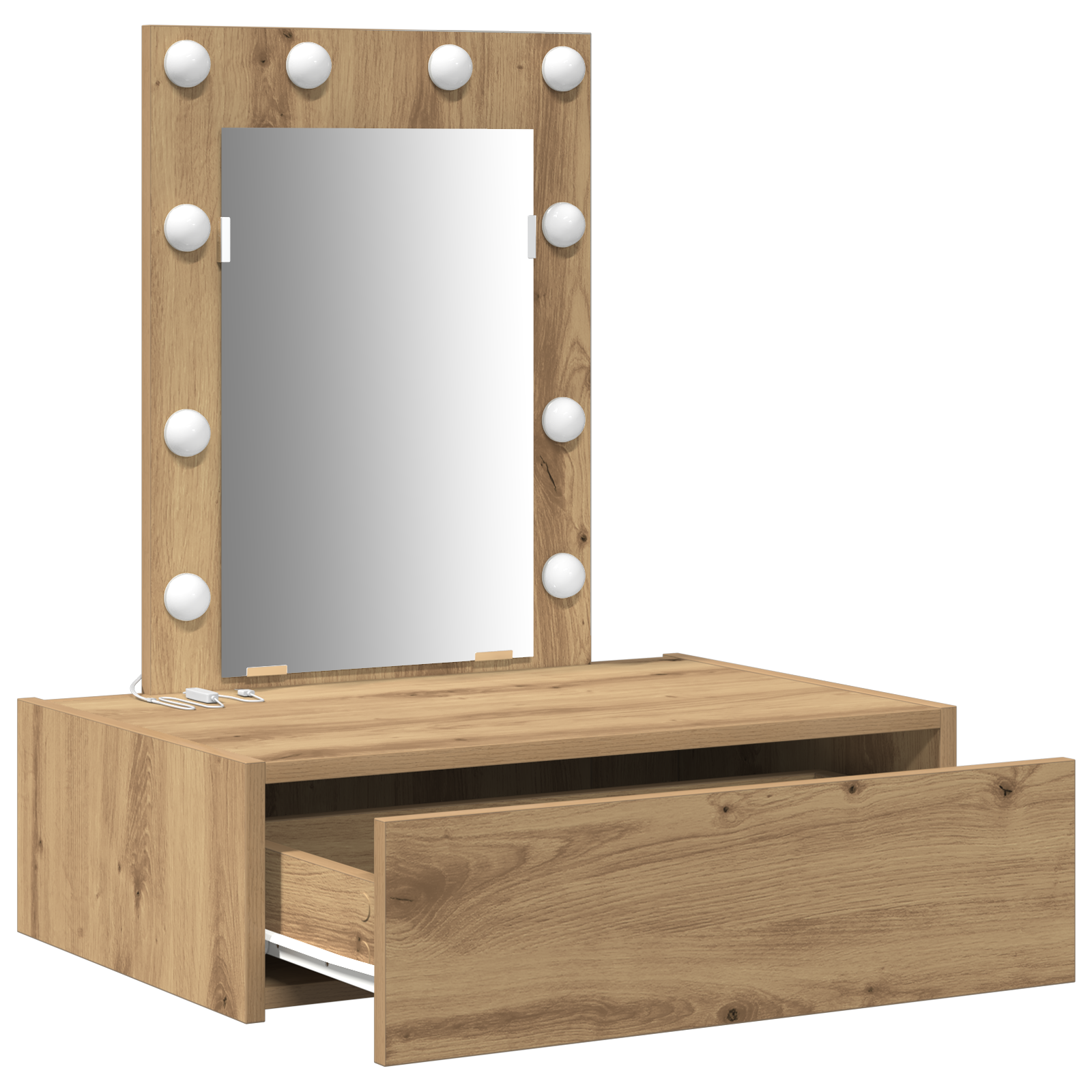 Wall Hanging Dressing Table with LED Lights - Artisan Oak - Image 4