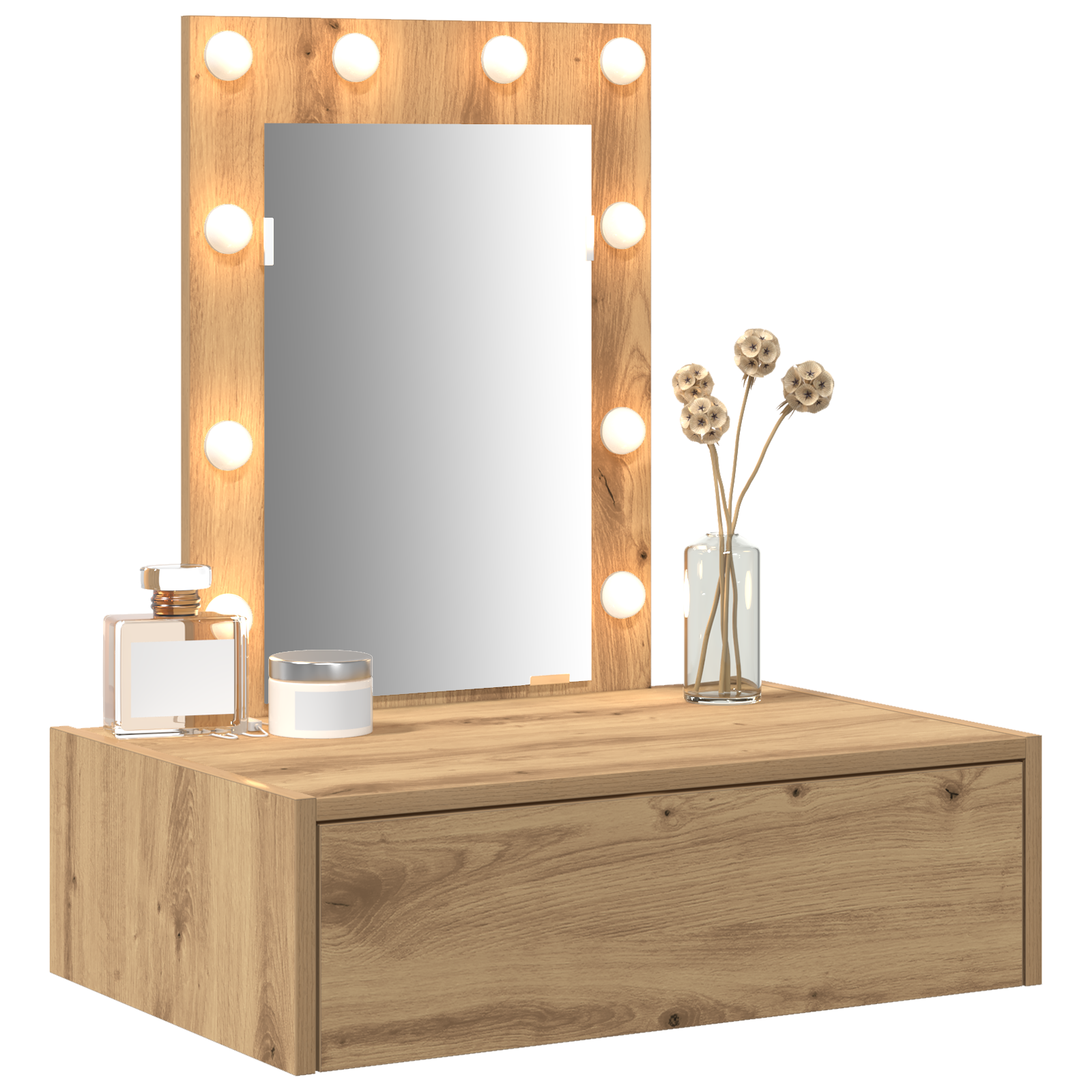 Wall Hanging Dressing Table with LED Lights - Artisan Oak - Image 3