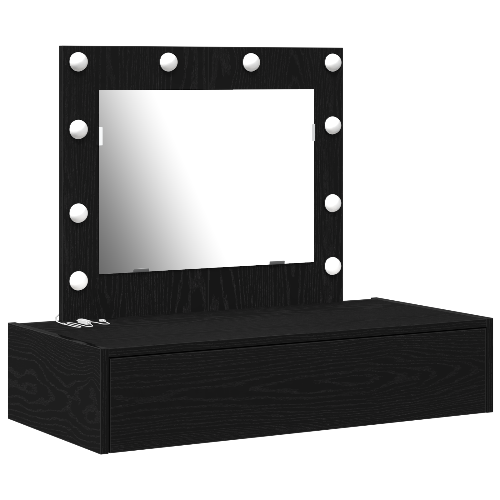 Wall-Mounted Dressing Table with LED Lights in Black Oak - Image 2
