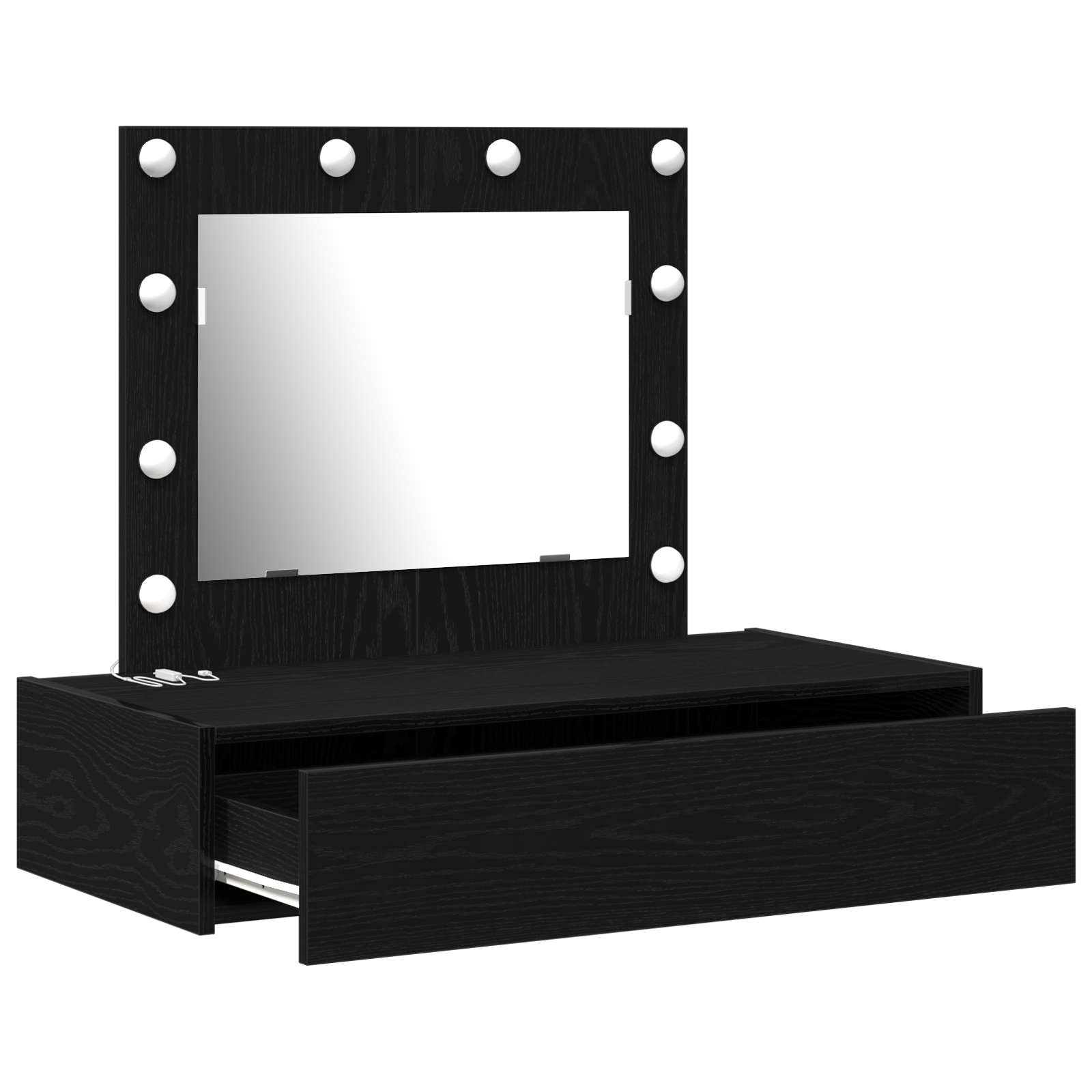 Wall-Mounted Dressing Table with LED Lights in Black Oak - Image 4