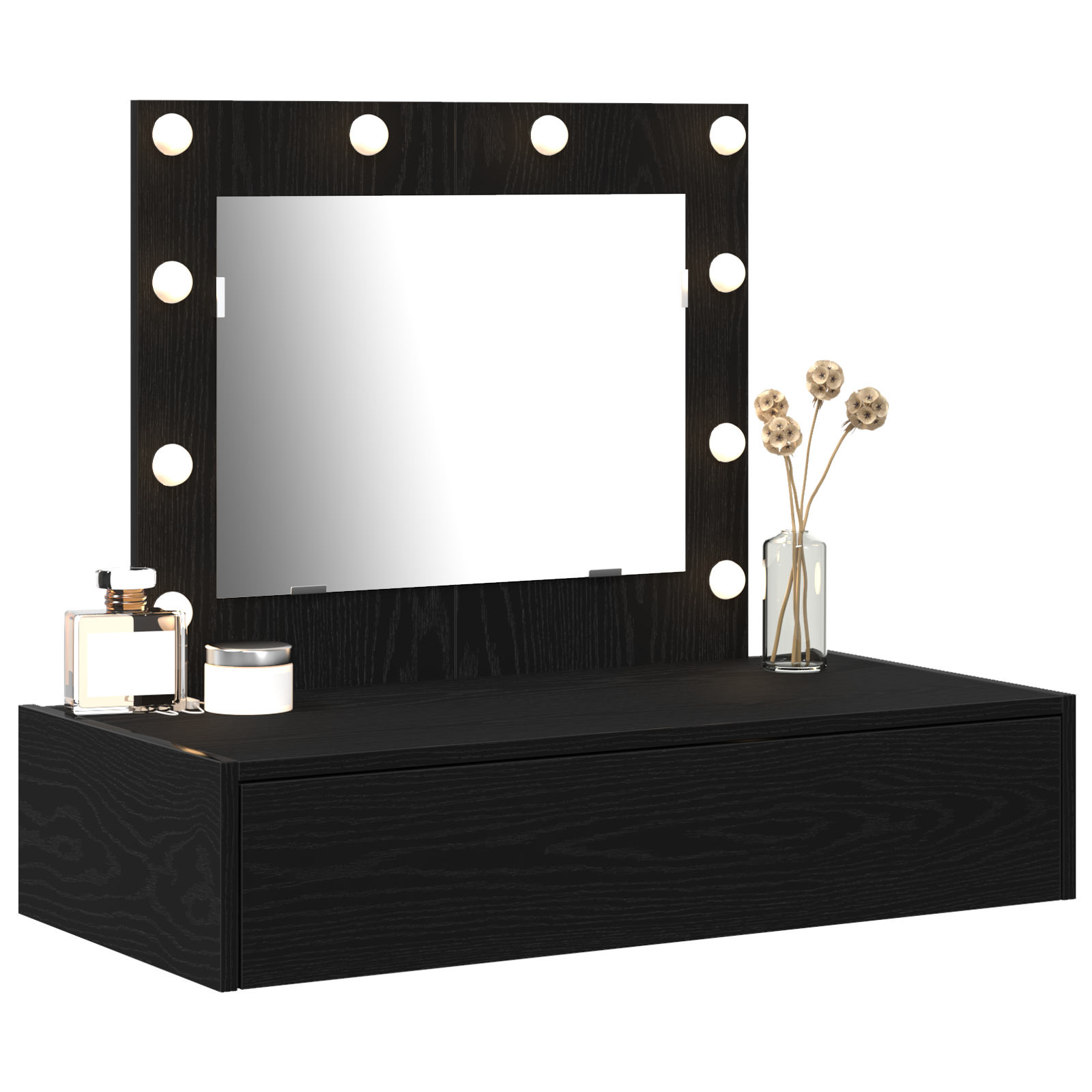 Wall-Mounted Dressing Table with LED Lights in Black Oak - Image 3