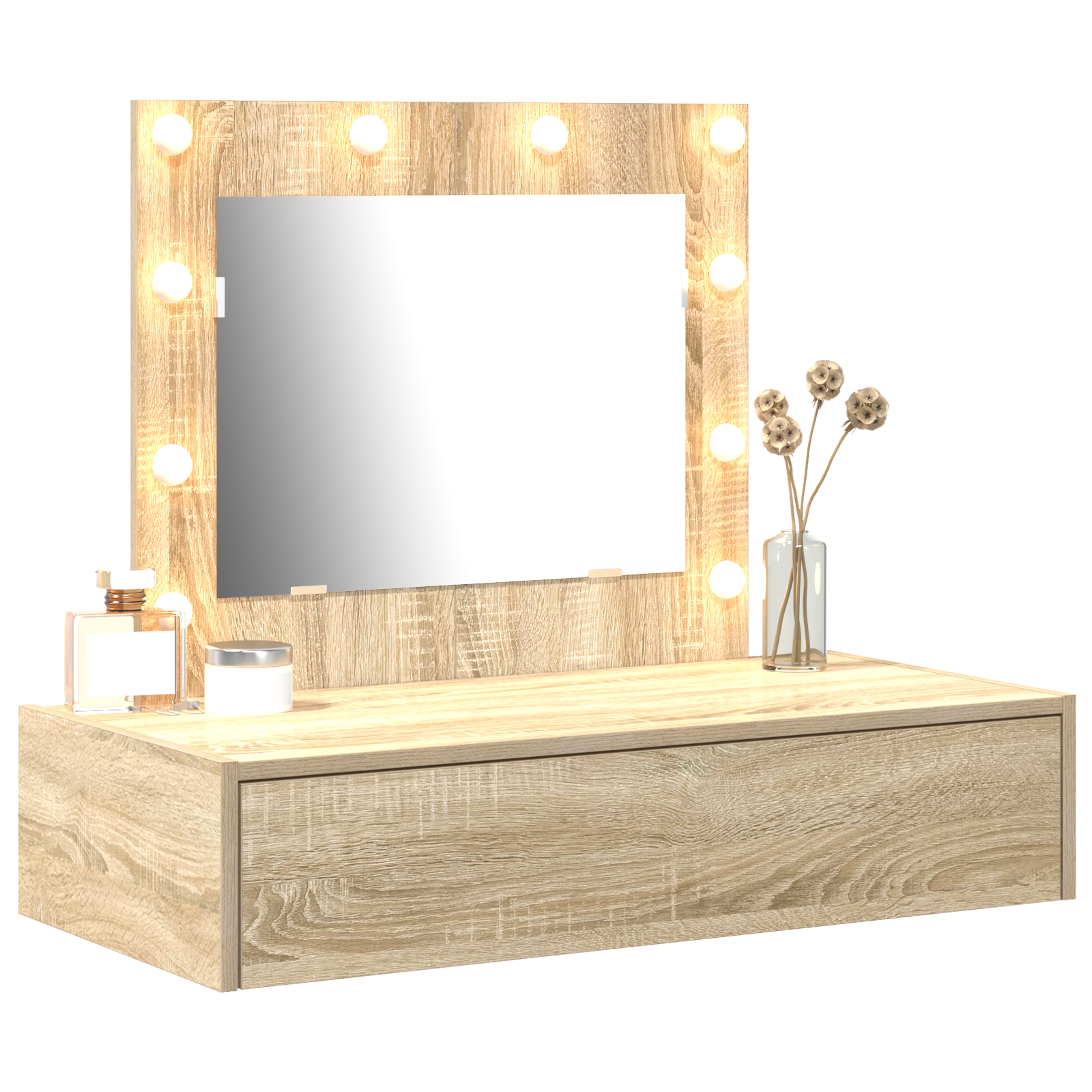 Wall Hanging Dressing Table with LED Lights Sonoma Oak - Image 3