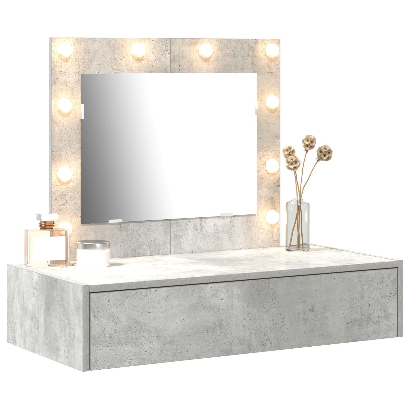 Wall Hanging Dressing Table with LED Lights Concrete Grey - Image 3