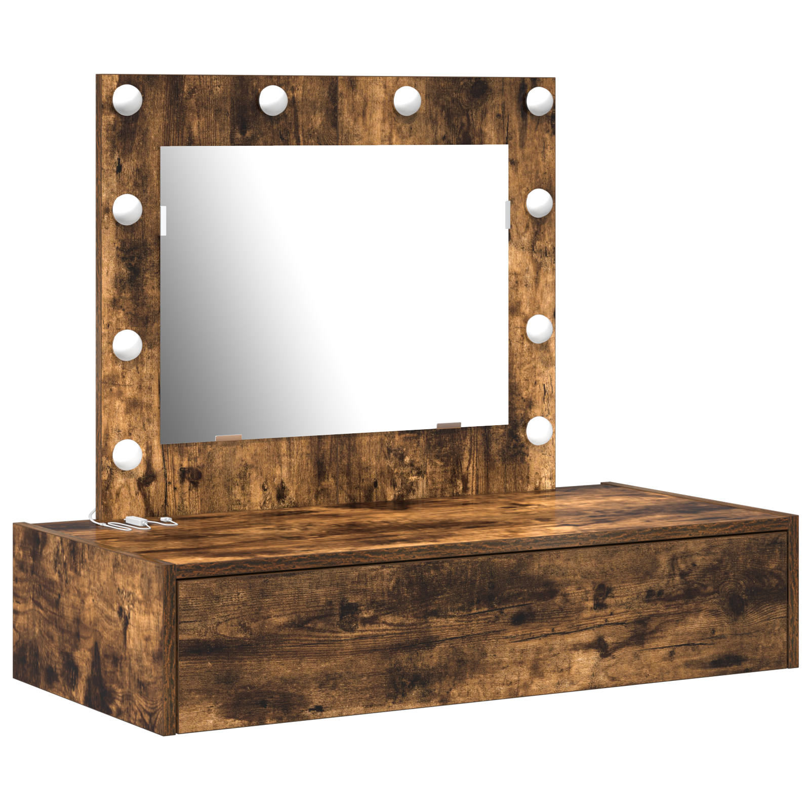 Wall Hanging Dressing Table with LED Lights Smoked Oak - Image 2