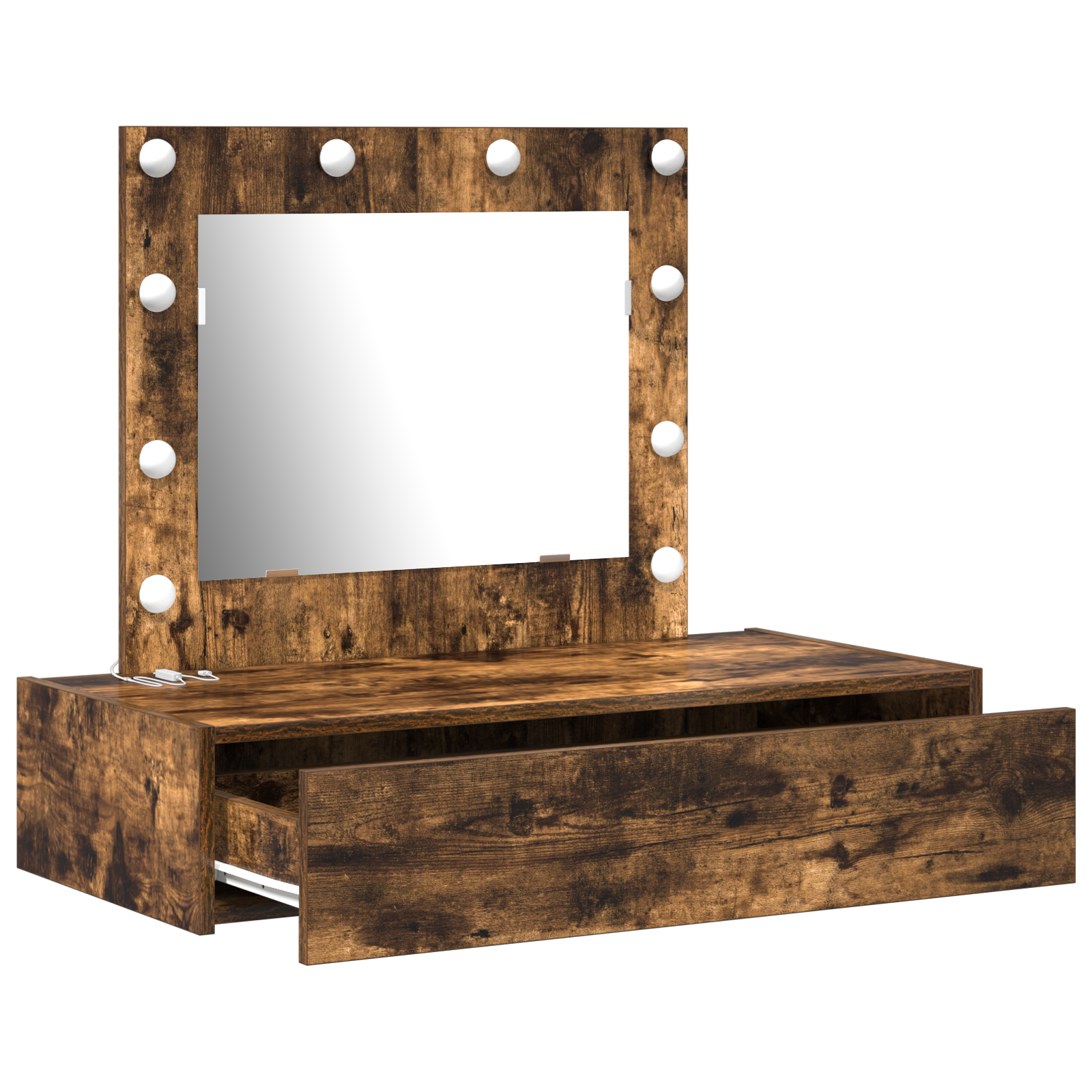 Wall Hanging Dressing Table with LED Lights Smoked Oak - Image 4