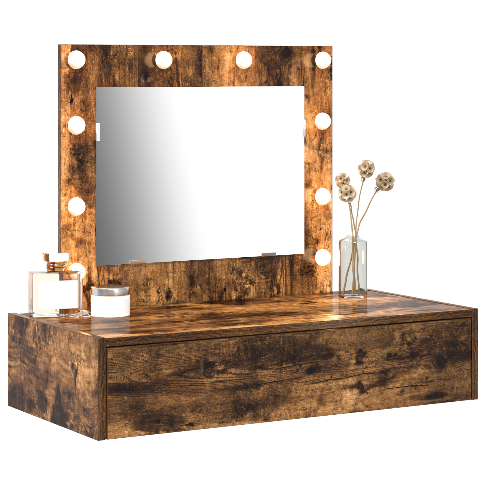 Wall Hanging Dressing Table with LED Lights Smoked Oak - Image 3