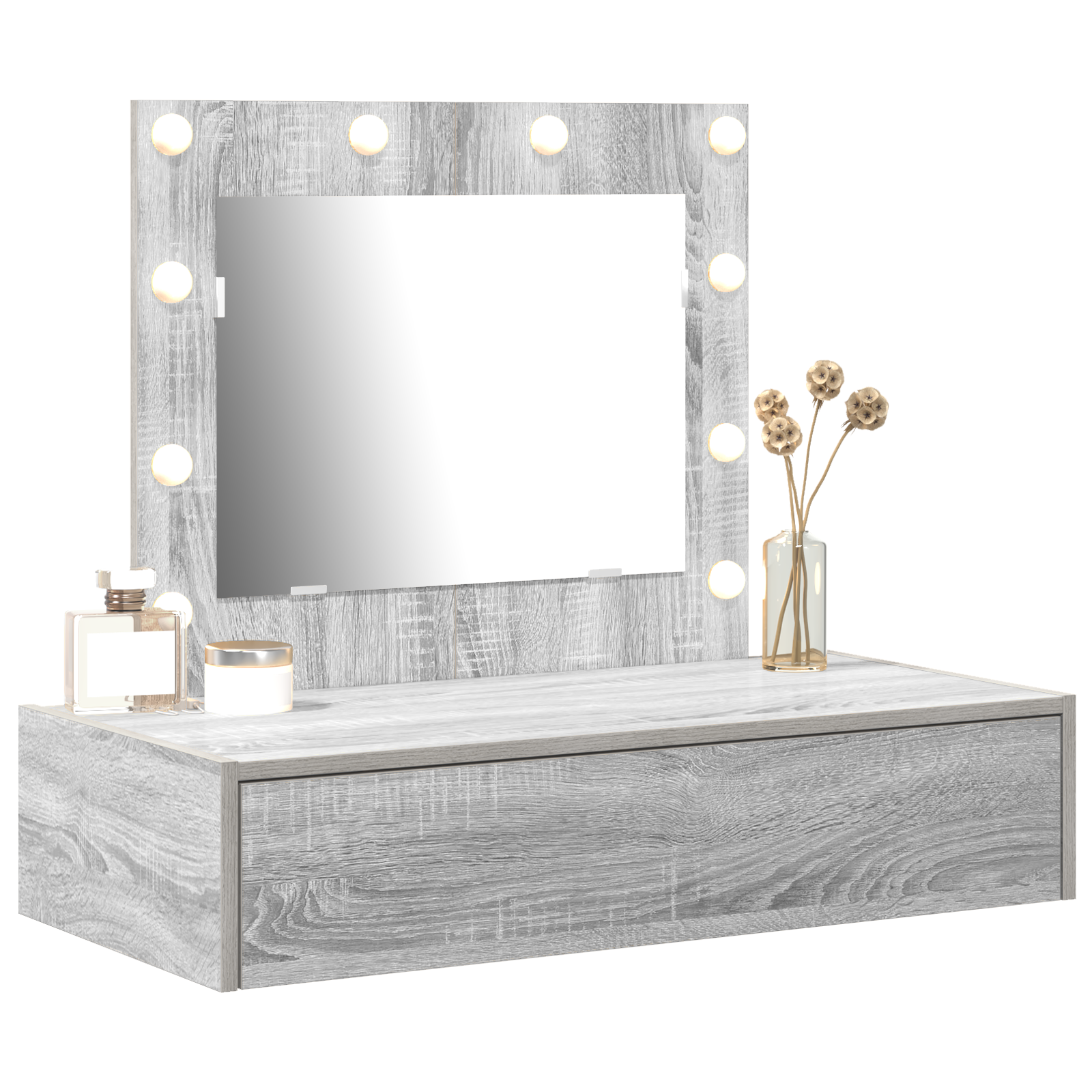 Wall Hanging Dressing Table with LED Lights Grey Sonoma - Image 3