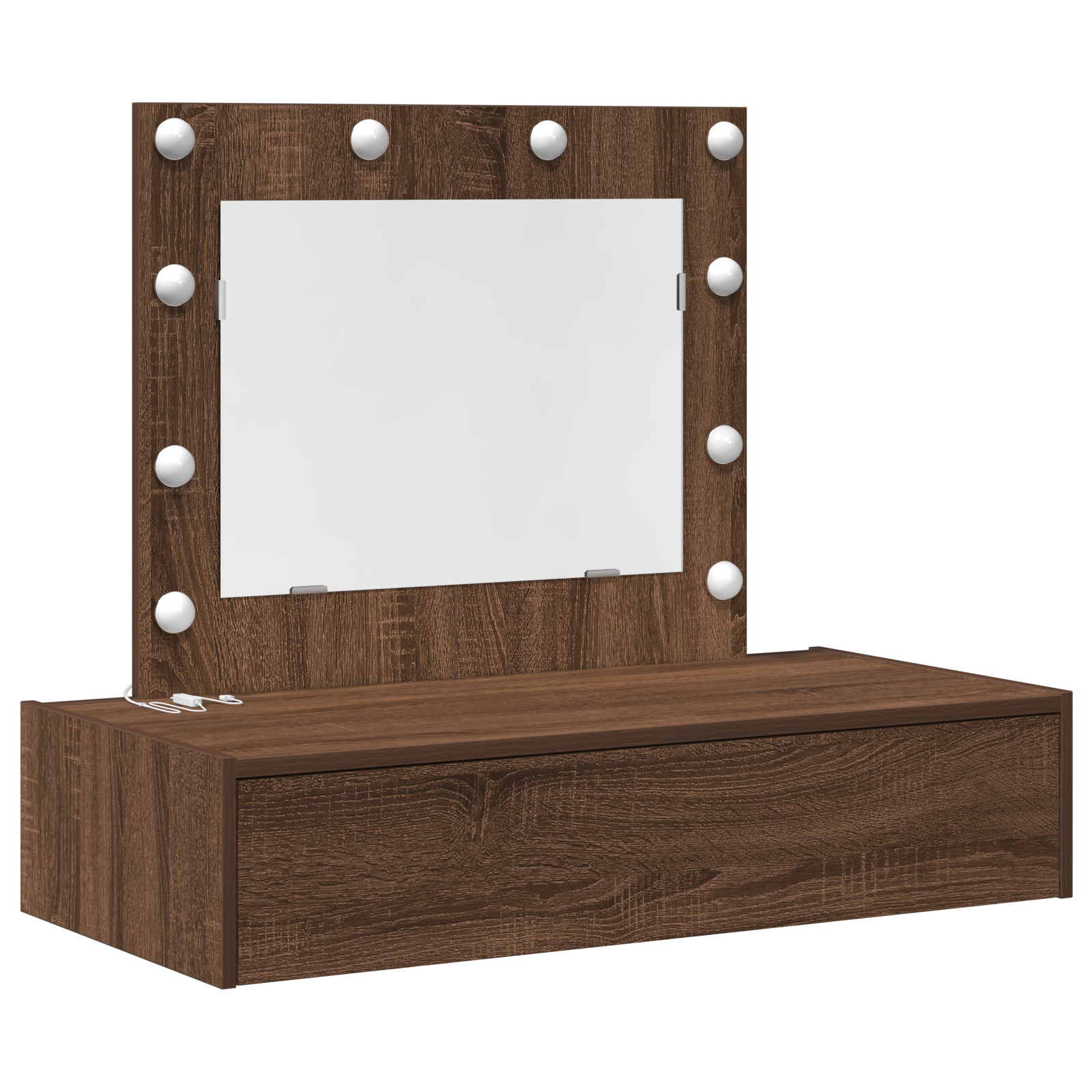 Wall Hanging Dressing Table with LED Lights Brown Oak - Image 2