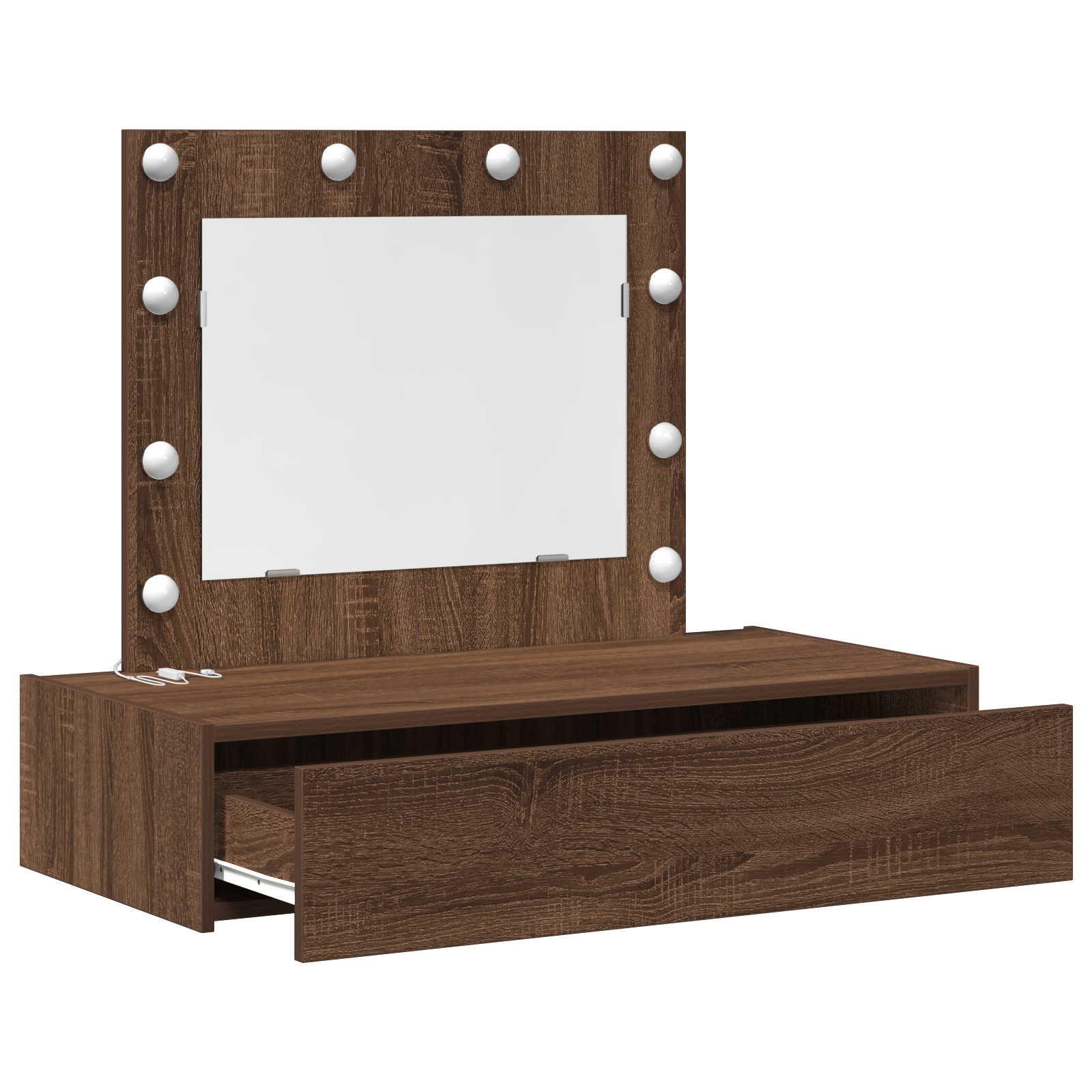 Wall Hanging Dressing Table with LED Lights Brown Oak - Image 4