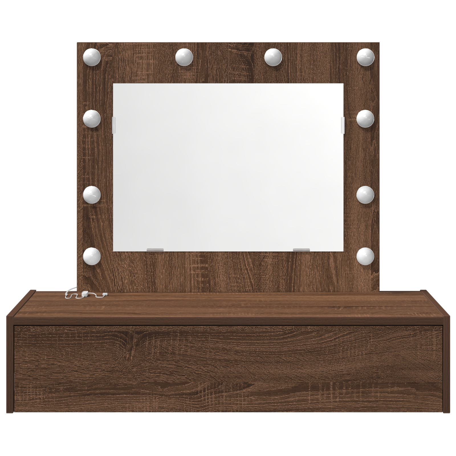 Wall Hanging Dressing Table with LED Lights Brown Oak - Image 5