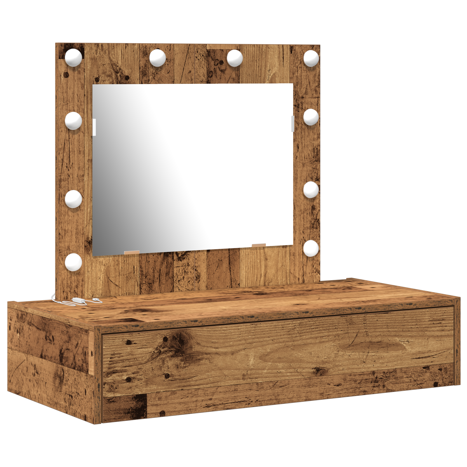 Wall Hanging Dressing Table with LED Lights Old Wood - Image 2