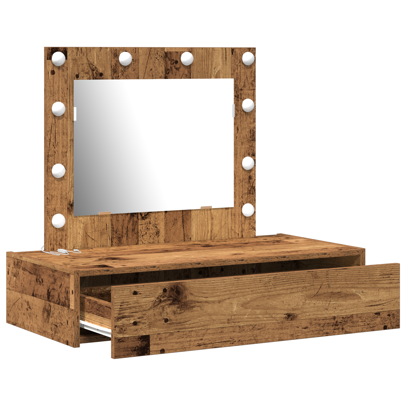 Wall Hanging Dressing Table with LED Lights Old Wood - Image 4