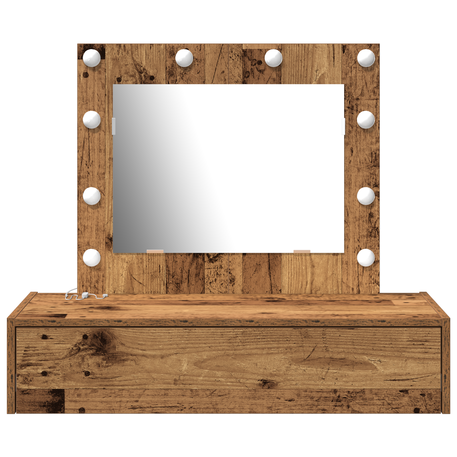 Wall Hanging Dressing Table with LED Lights Old Wood - Image 5