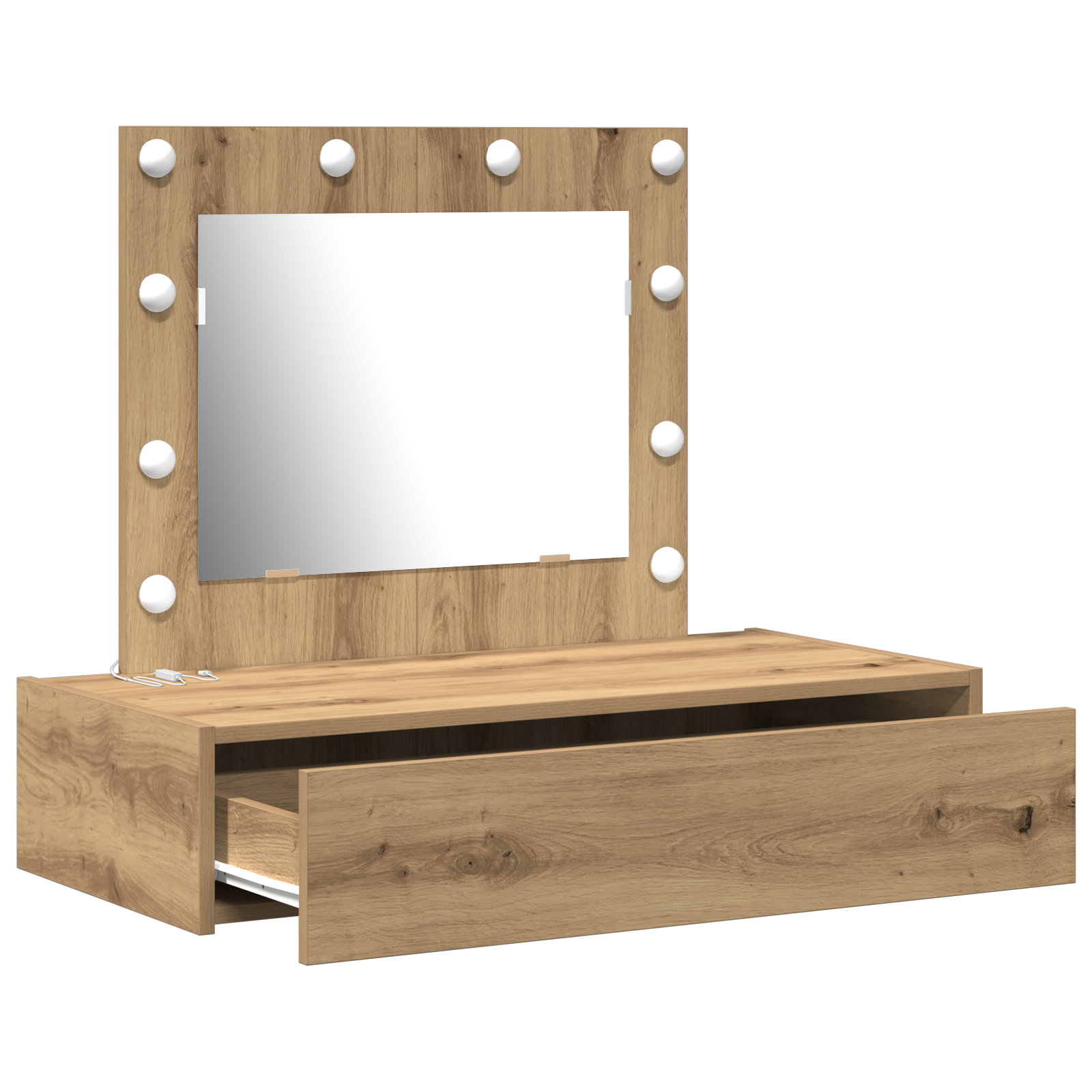 Wall Hanging Dressing Table with LED Lights Artisan Oak - Image 4