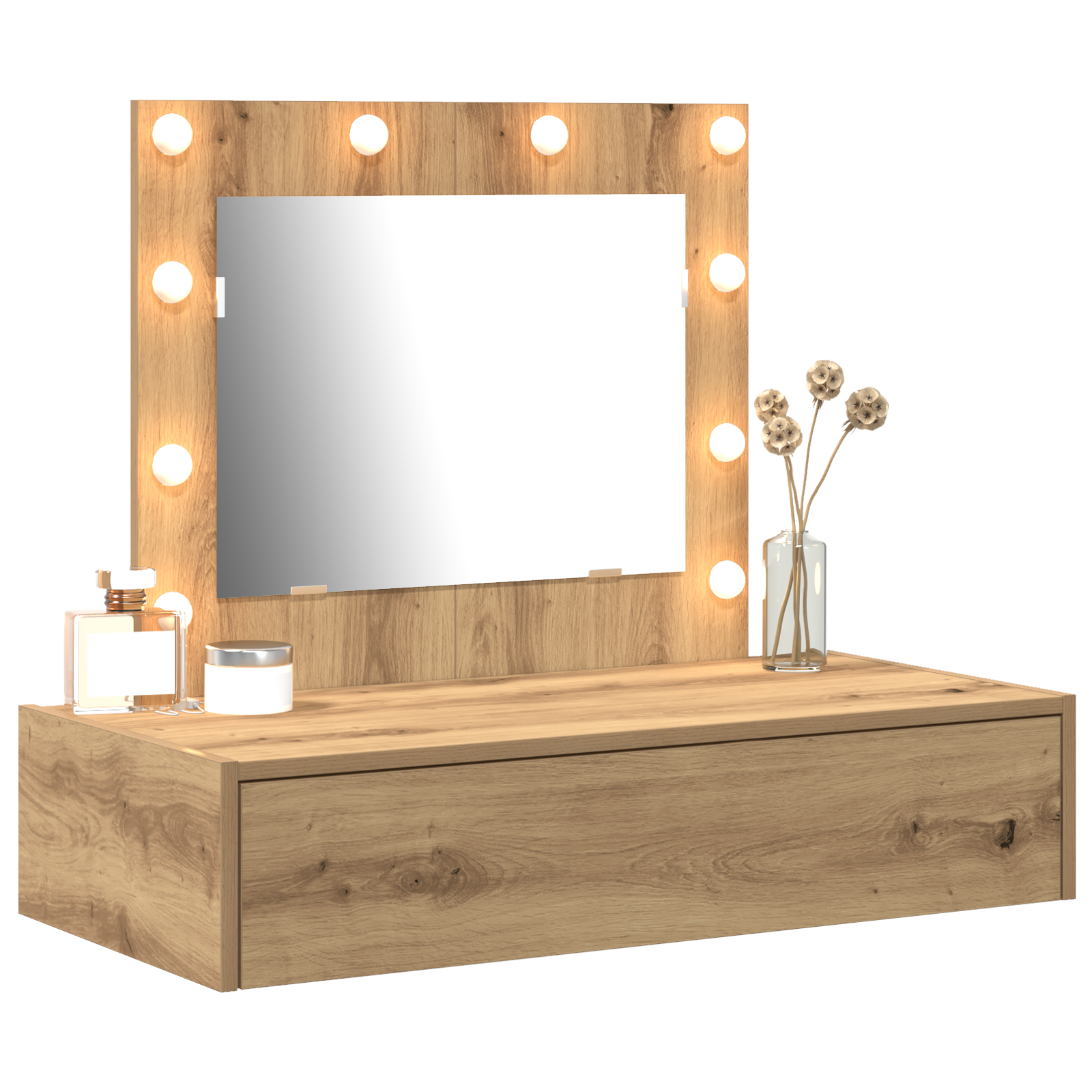 Wall Hanging Dressing Table with LED Lights Artisan Oak - Image 3