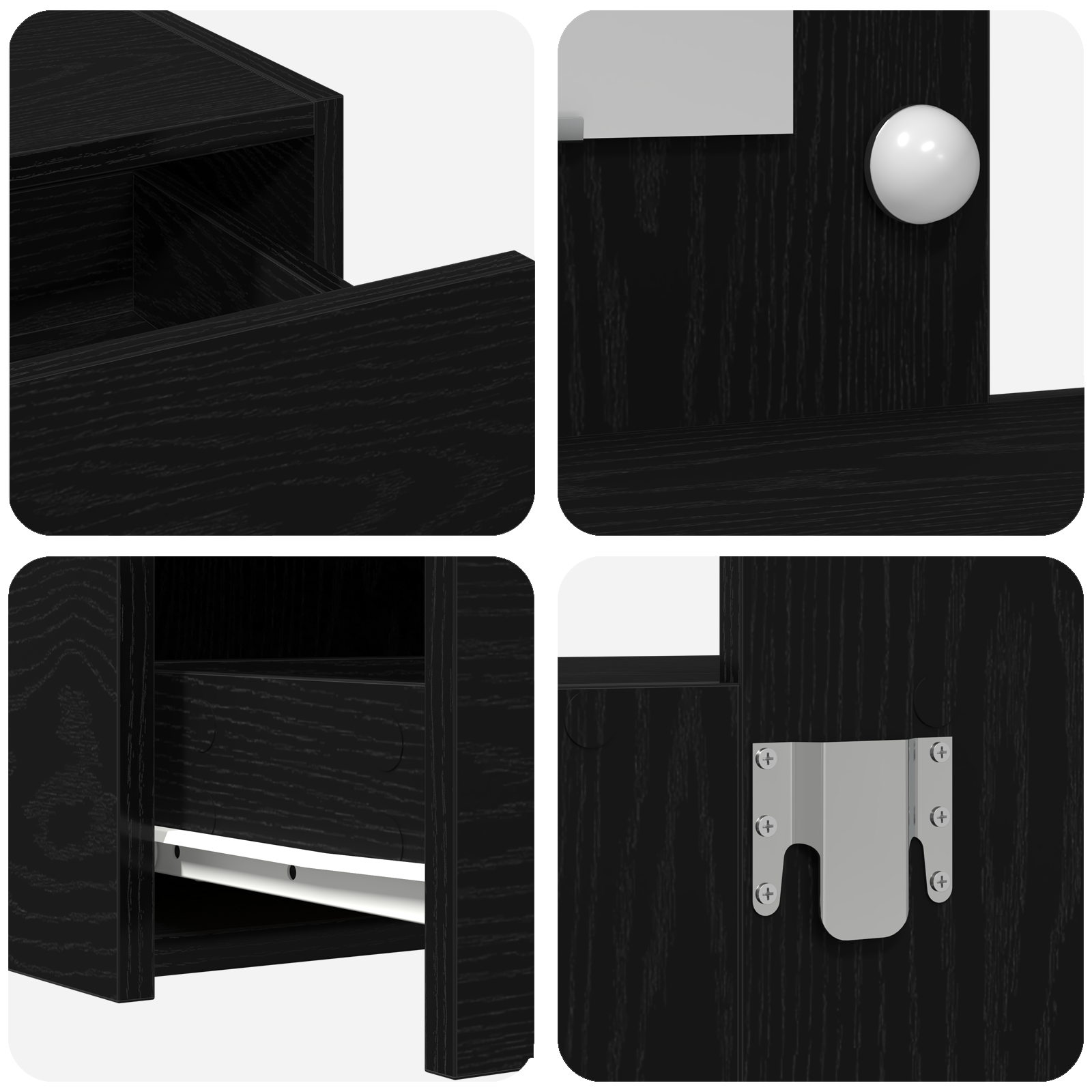 Wall-Mounted Dressing Table with LED Lights in Black Oak - Image 8