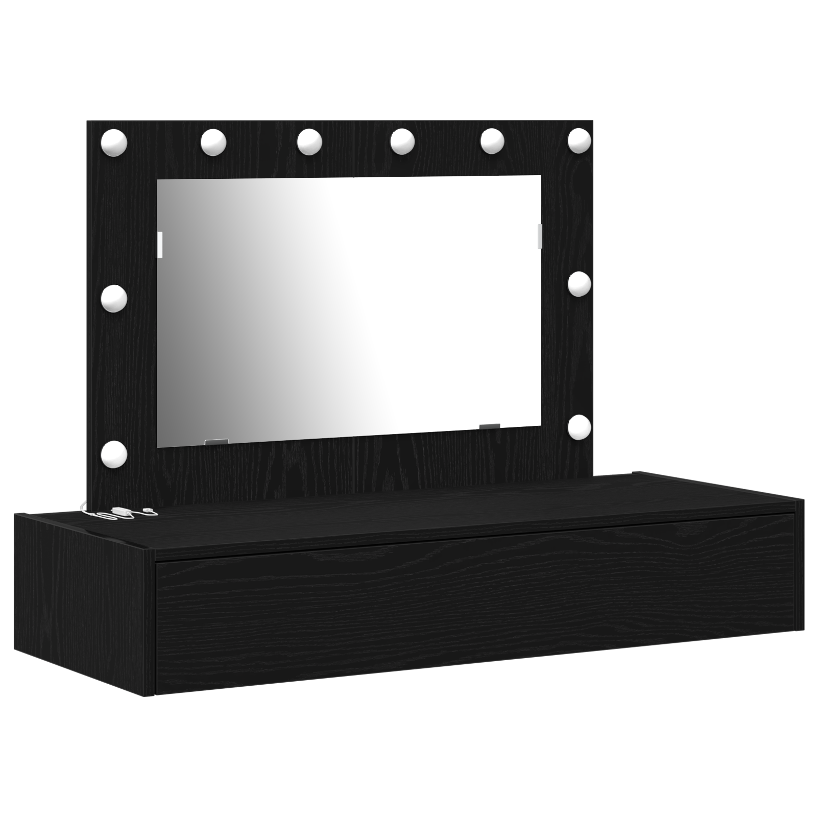 Wall-Mounted Dressing Table with LED Lights in Black Oak - Image 2