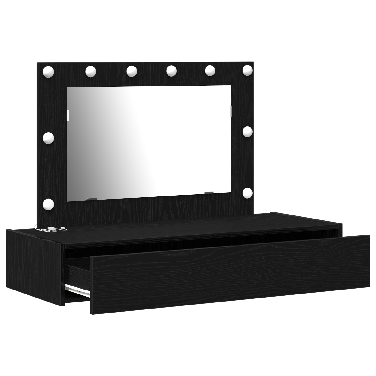 Wall-Mounted Dressing Table with LED Lights in Black Oak - Image 4