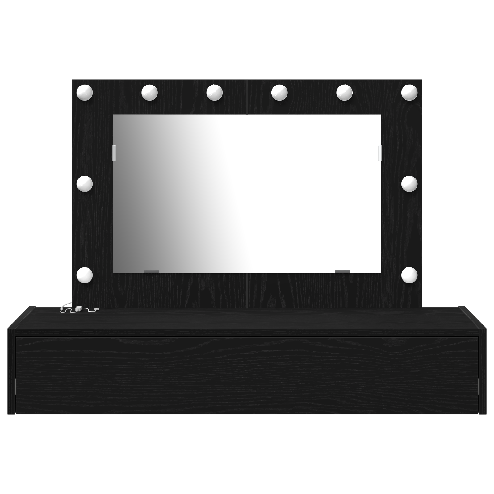 Wall-Mounted Dressing Table with LED Lights in Black Oak - Image 5