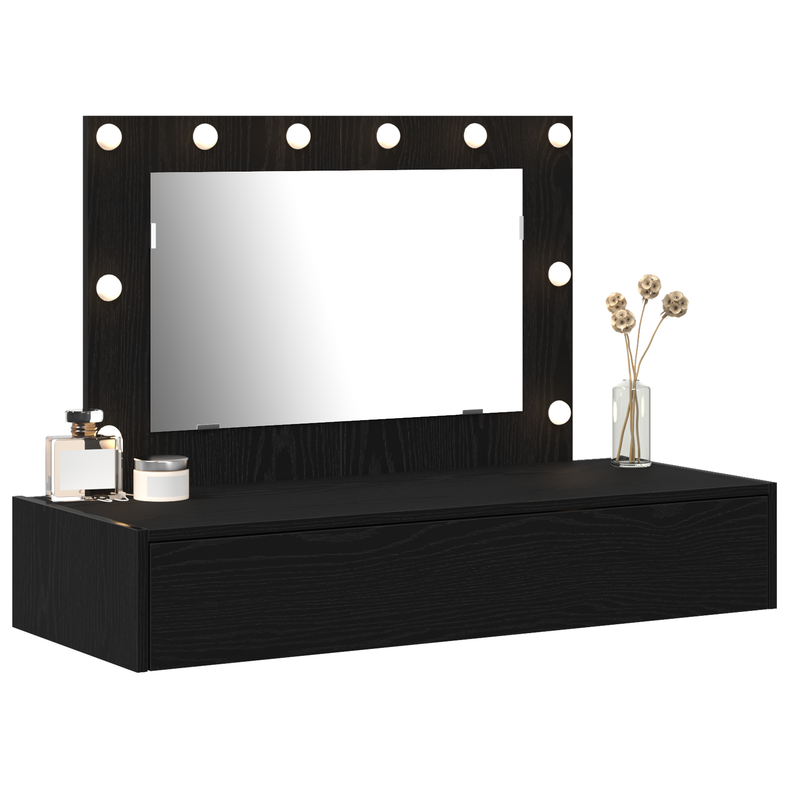 Wall-Mounted Dressing Table with LED Lights in Black Oak - Image 3