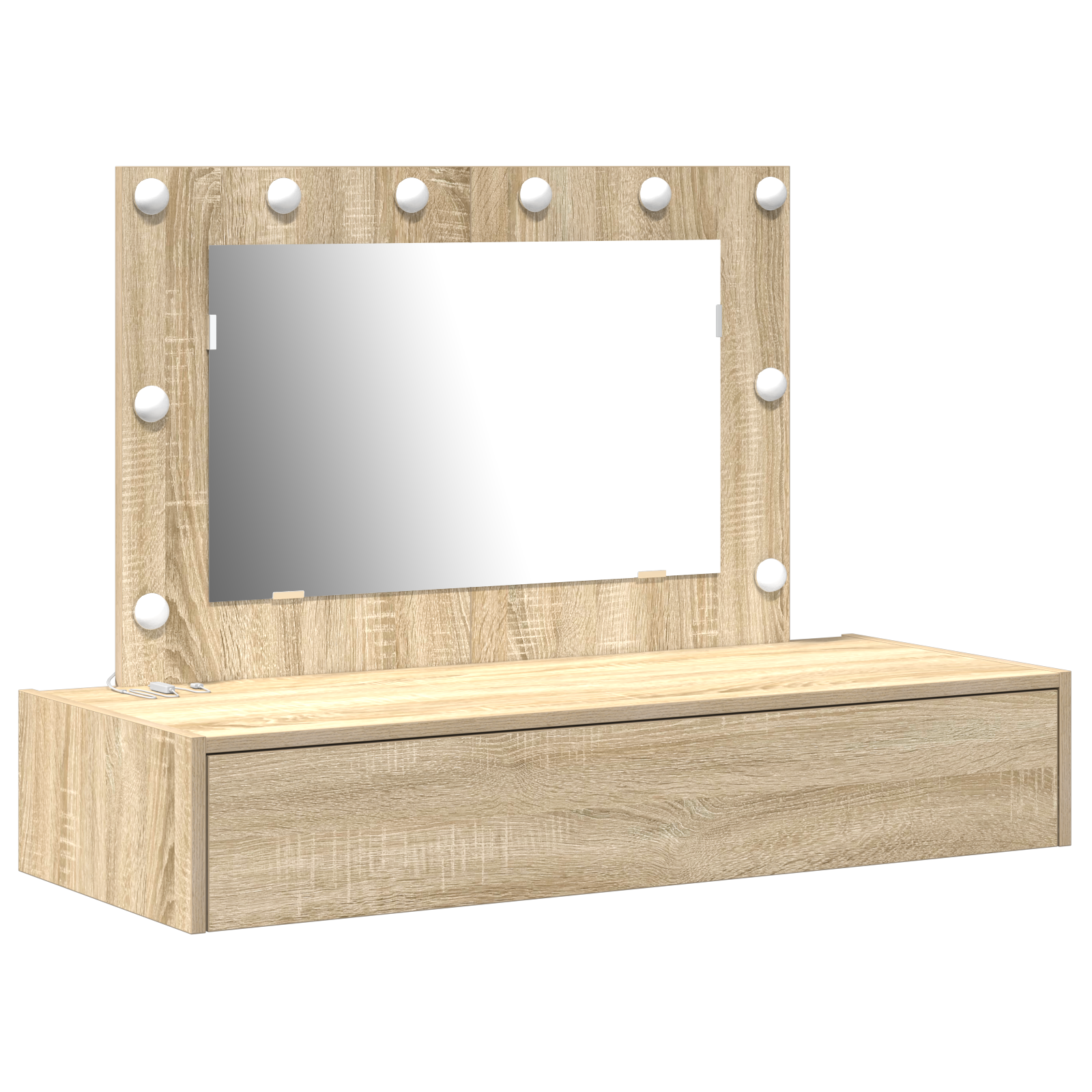 Wall-Mounted Dressing Table with LED Lights in Sonoma Oak - Image 2
