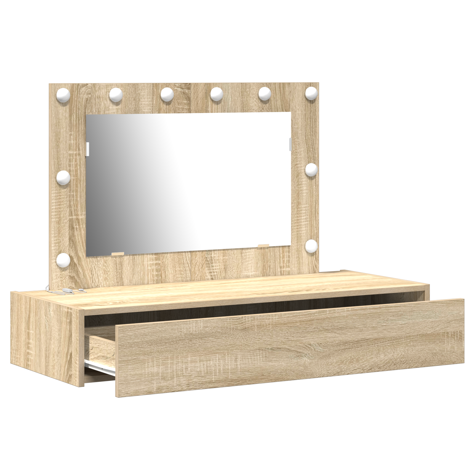 Wall-Mounted Dressing Table with LED Lights in Sonoma Oak - Image 4