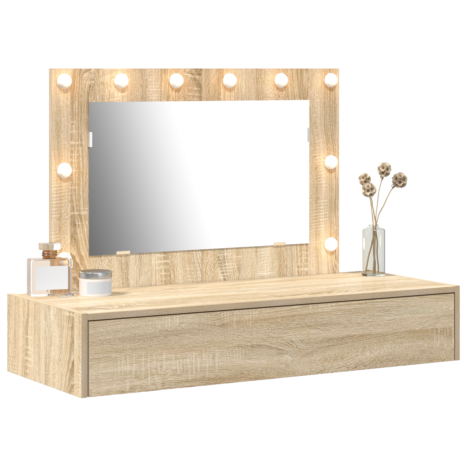 Wall-Mounted Dressing Table with LED Lights in Sonoma Oak - Image 3
