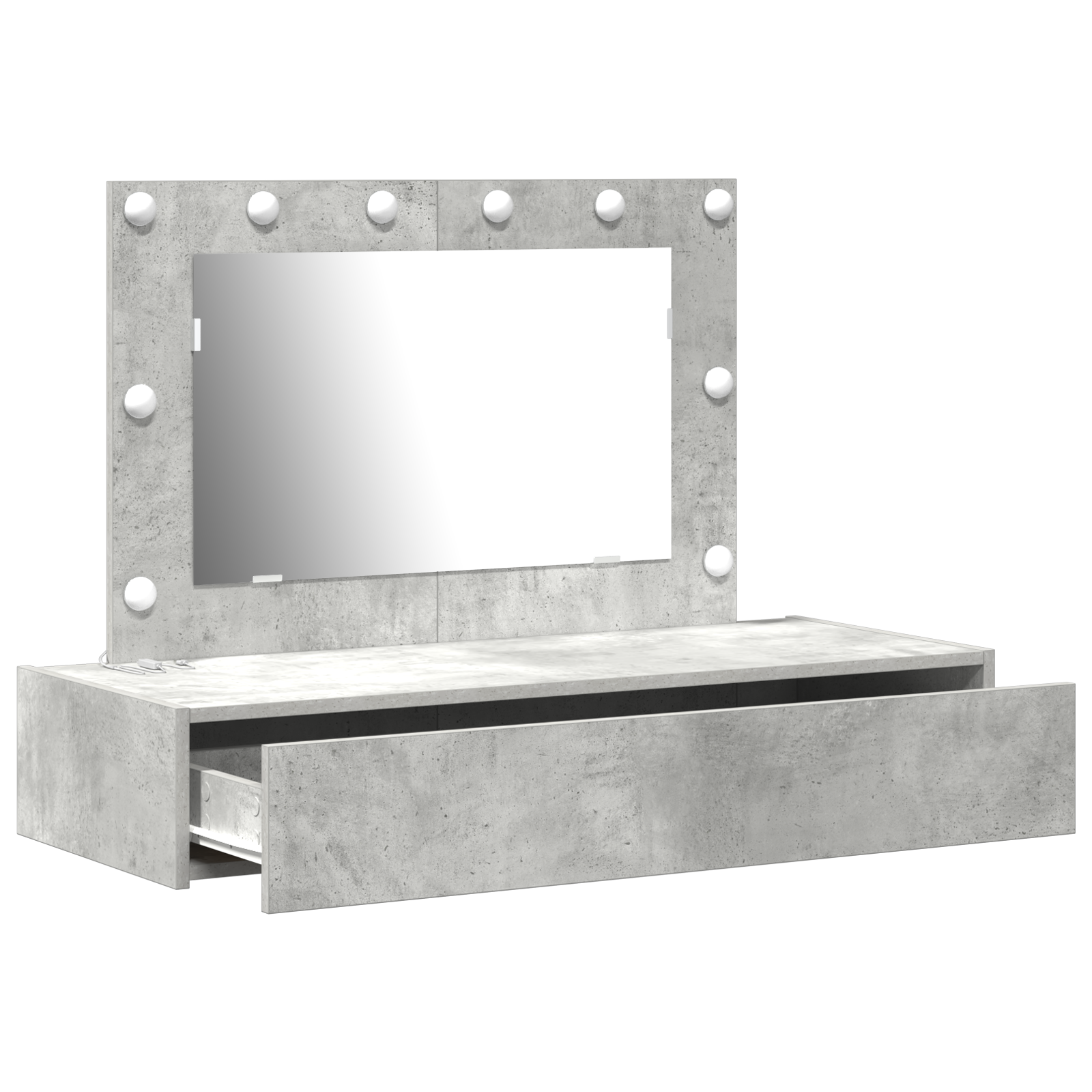 Wall Hanging Dressing Table with LED Lights in Concrete Grey - Image 4